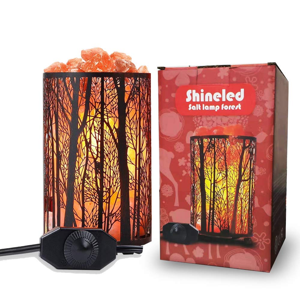 Natural Himalayan Salt Lamp with Dimmer Switch - Retro Metal Basket Decor Desk Lamp, 25W Bulbs Included | Perfect for Bedroom, Yoga Studio & Relaxation Spaces (Retro Red)