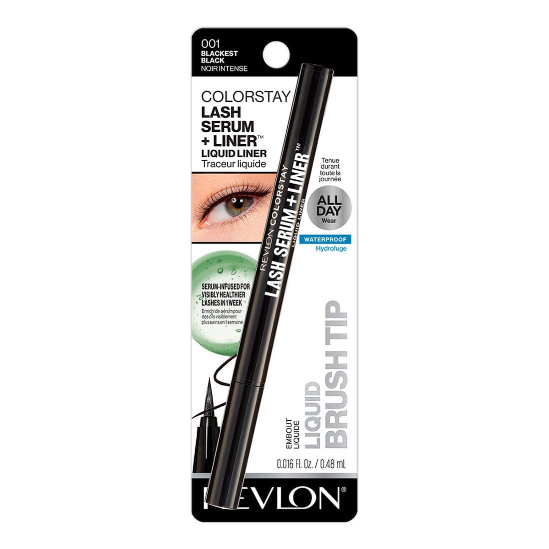 Revlon ColorStay Lash Serum + Liquid Eyeliner - Blackest Black (0.48ml) | Long-Lasting Smudge-Proof Eye Liner for Day & Night Makeup Looks