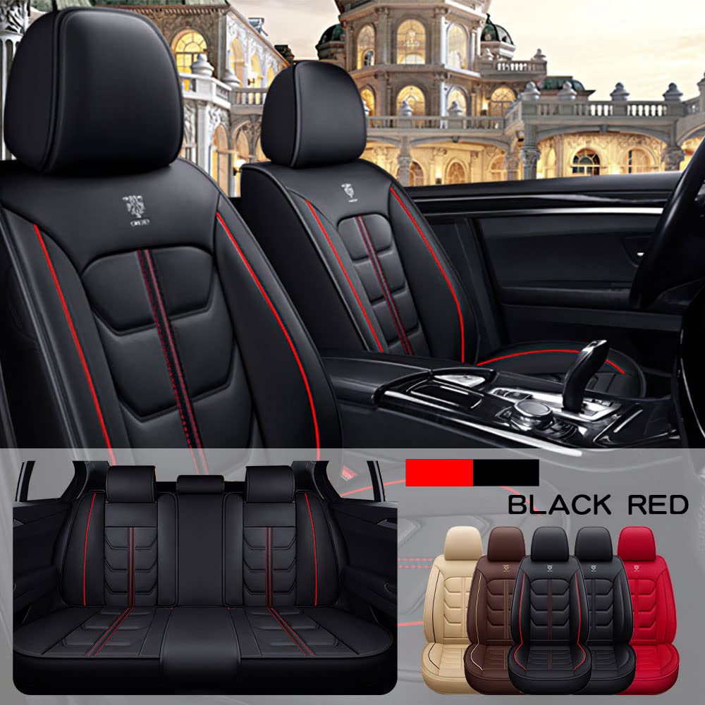 **Jeep Wrangler Car Seat Covers 2005-2023 - PU Leather Waterproof Seat Protectors, Full Set Black & Red - Durable Interior Accessories for Off-Road & Daily Driving**