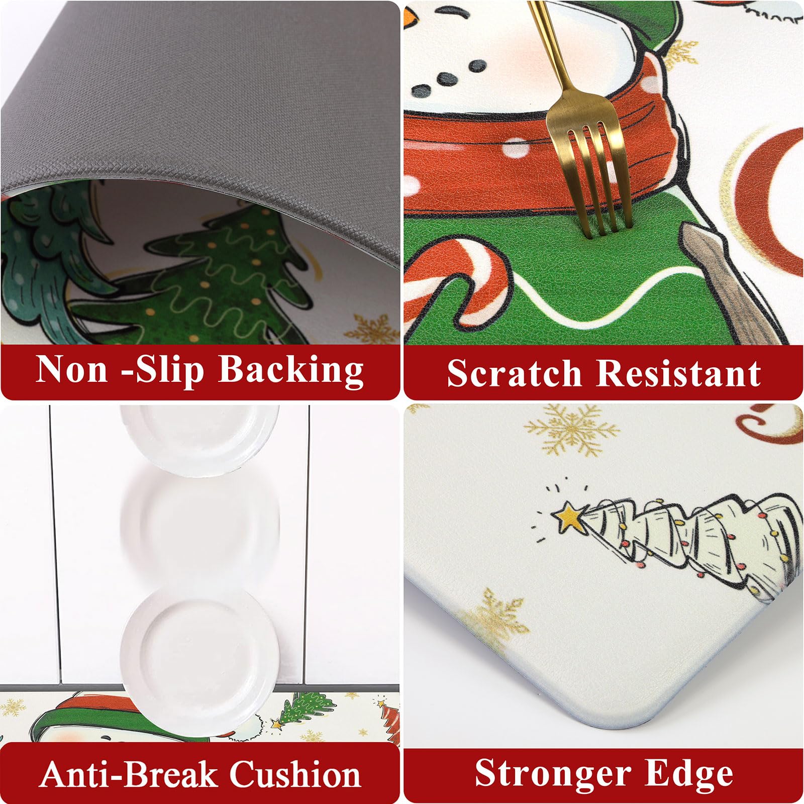 Topotdor Christmas Snowman Kitchen Mat Set of 2 - Non-Slip Waterproof Anti-Fatigue Cushioned Standing Mats for Winter Holiday Decor - Perfect for Kitchen, Office, or Entryway Floor Protection