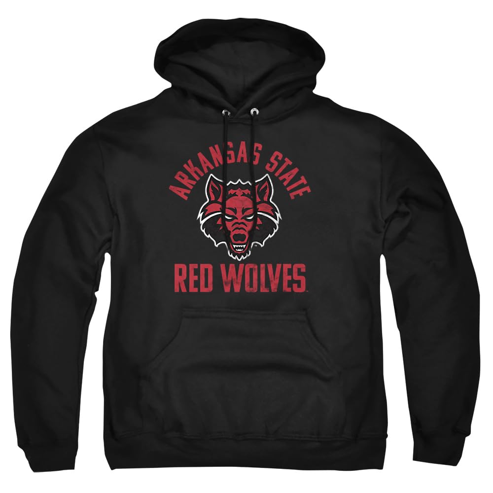 Official Red Wolves Logo Unisex Adult Pullover Hoodie - Black & Red, Large Size - Comfortable Cotton Blend for Casual Wear, Sports & Outdoor Activities