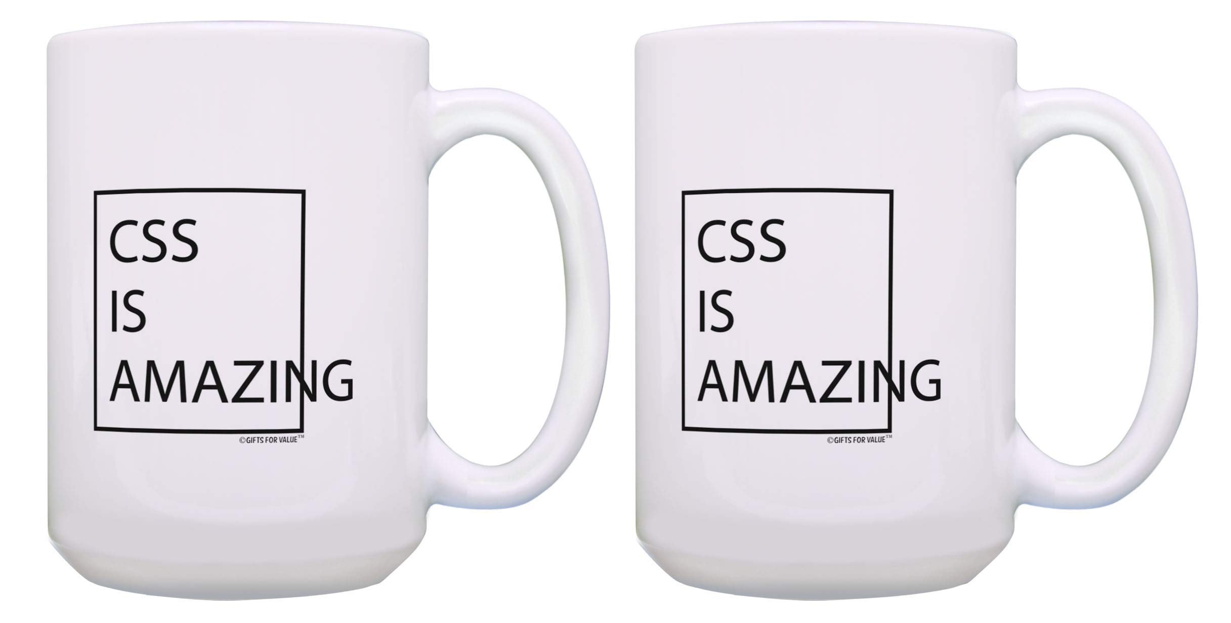 Funny CSS Programmer Gifts - 2 Pack 15oz Coffee Mugs for Web Developers | Sarcastic Computer Nerd Gifts | Perfect for Office Use, Coding Sessions & Tech Enthusiasts