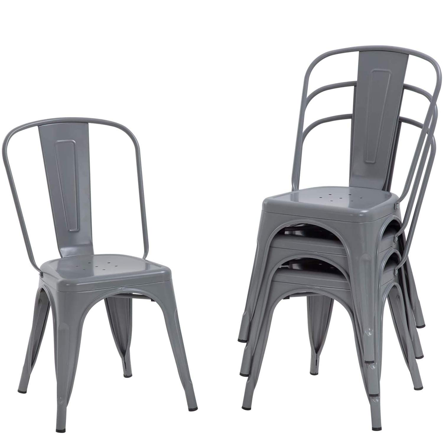 FDW 4-Piece Metal Dining Chairs Set - Indoor/Outdoor Stackable Kitchen & Patio Chairs - 18