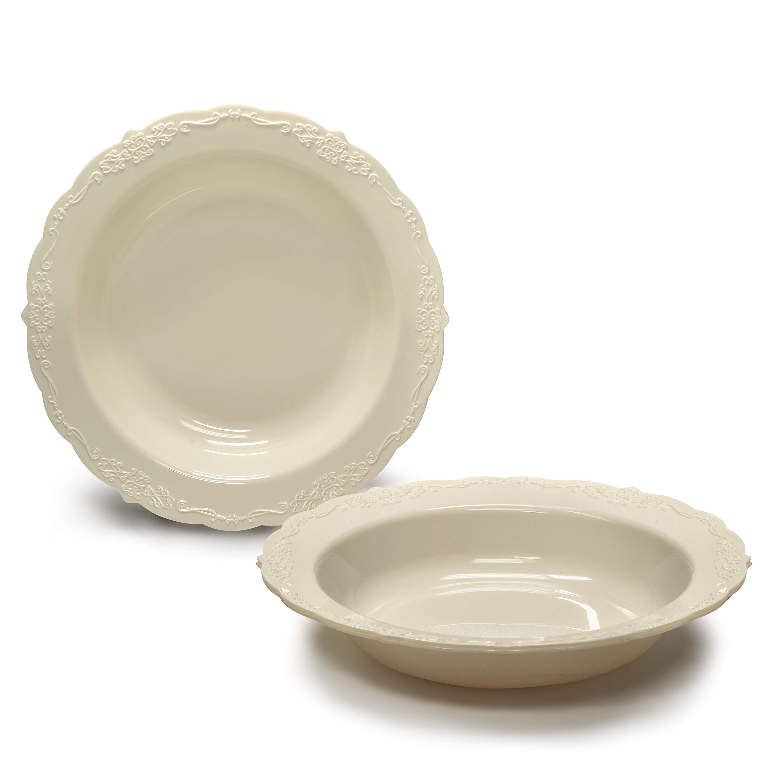 240 Pack Disposable Plastic Bowls - 12 oz Ivory Soup Bowls for Wedding, Party & Catering | Bulk Verona Plain Bowls for Ice Cream, Salads & Desserts