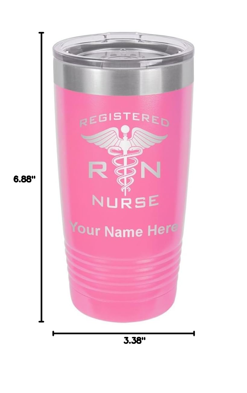 LaserGram 20oz Vacuum Insulated Stainless Steel Tumbler Mug with Personalized Engraving - Perfect Gift for RN Registered Nurses, Doctors & Healthcare Professionals (Pink) - Keep Drinks Hot/Cold for Hours, Ideal for Hospital Shifts, Commuting & Outdoor Activities