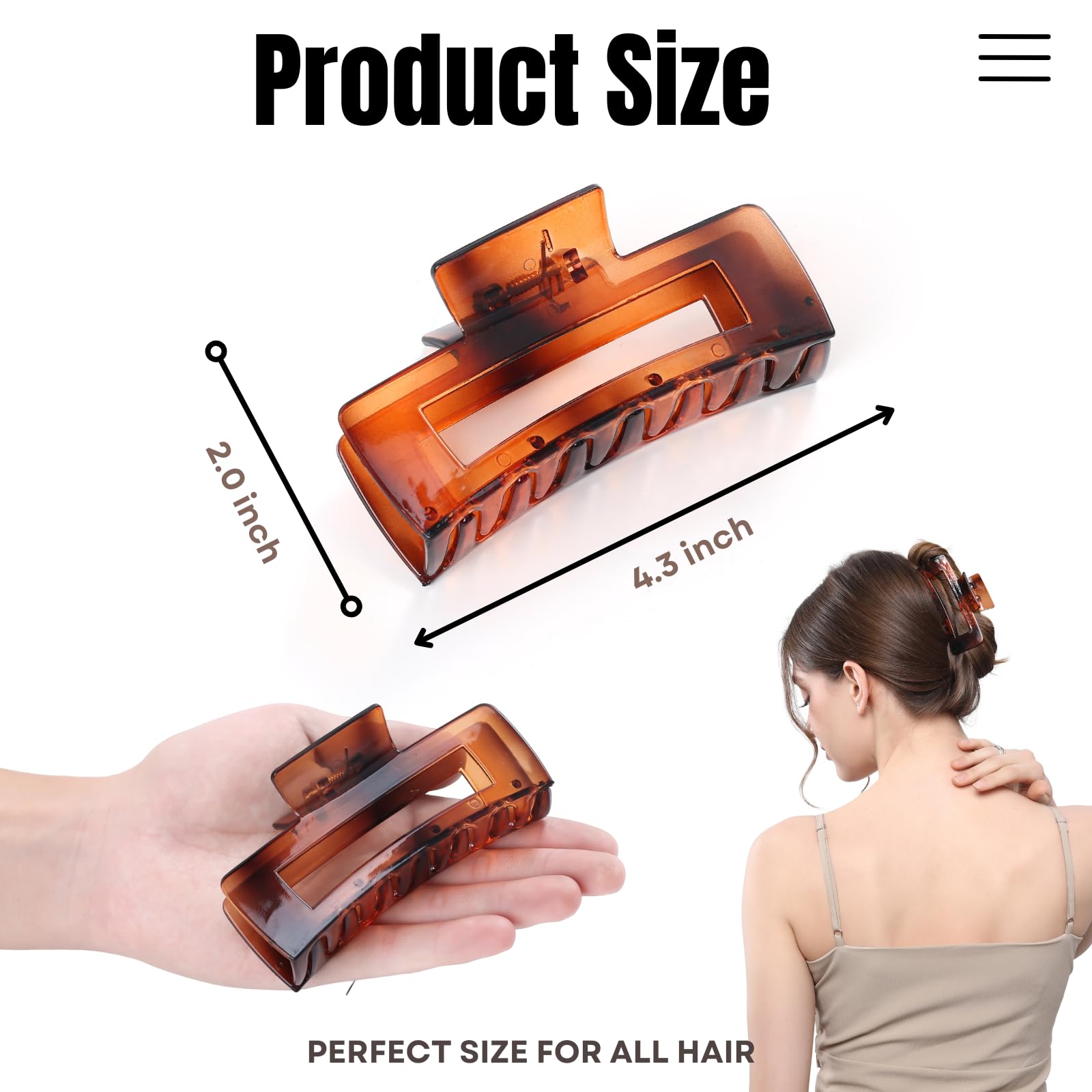 12 Pcs Large Square Hair Claw Clips for Women - 4.3 Inch Matte Rectangle Hair Clips with Strong Hold & Non-Slip Grip for Thick & Thin Hair - Perfect for Updos, Ponytails & Everyday Hairstyles