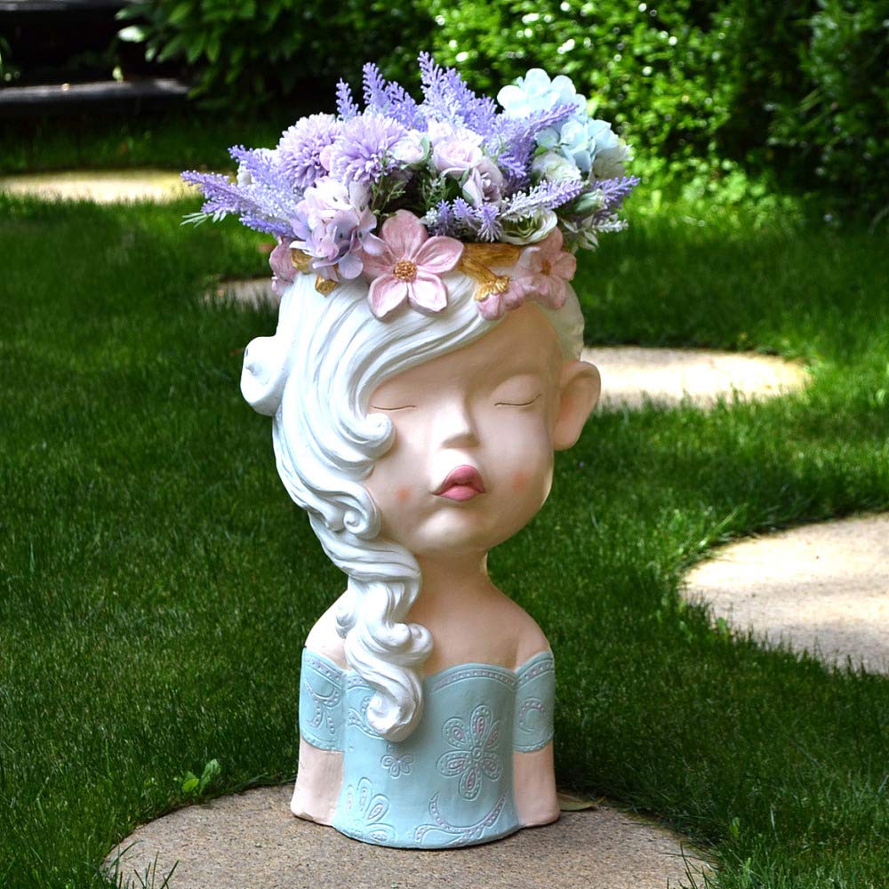 Zenggp Flower Pot Curls Girl Head Planter - Stone Effect Vase for Outdoor Garden Decor, Unique Art Planter for Home & Patio - Perfect for Succulents, Flowers & Indoor Plants