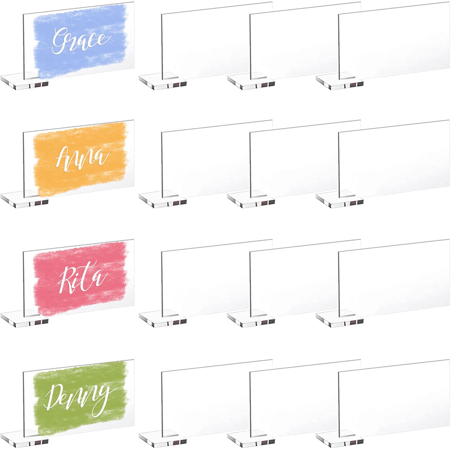 50 Clear Acrylic Place Cards with Holders - DIY Blank Rectangle Name Cards for Weddings, Parties & Events - Perfect for Table Settings, Escort Cards & Guest Seating Arrangements