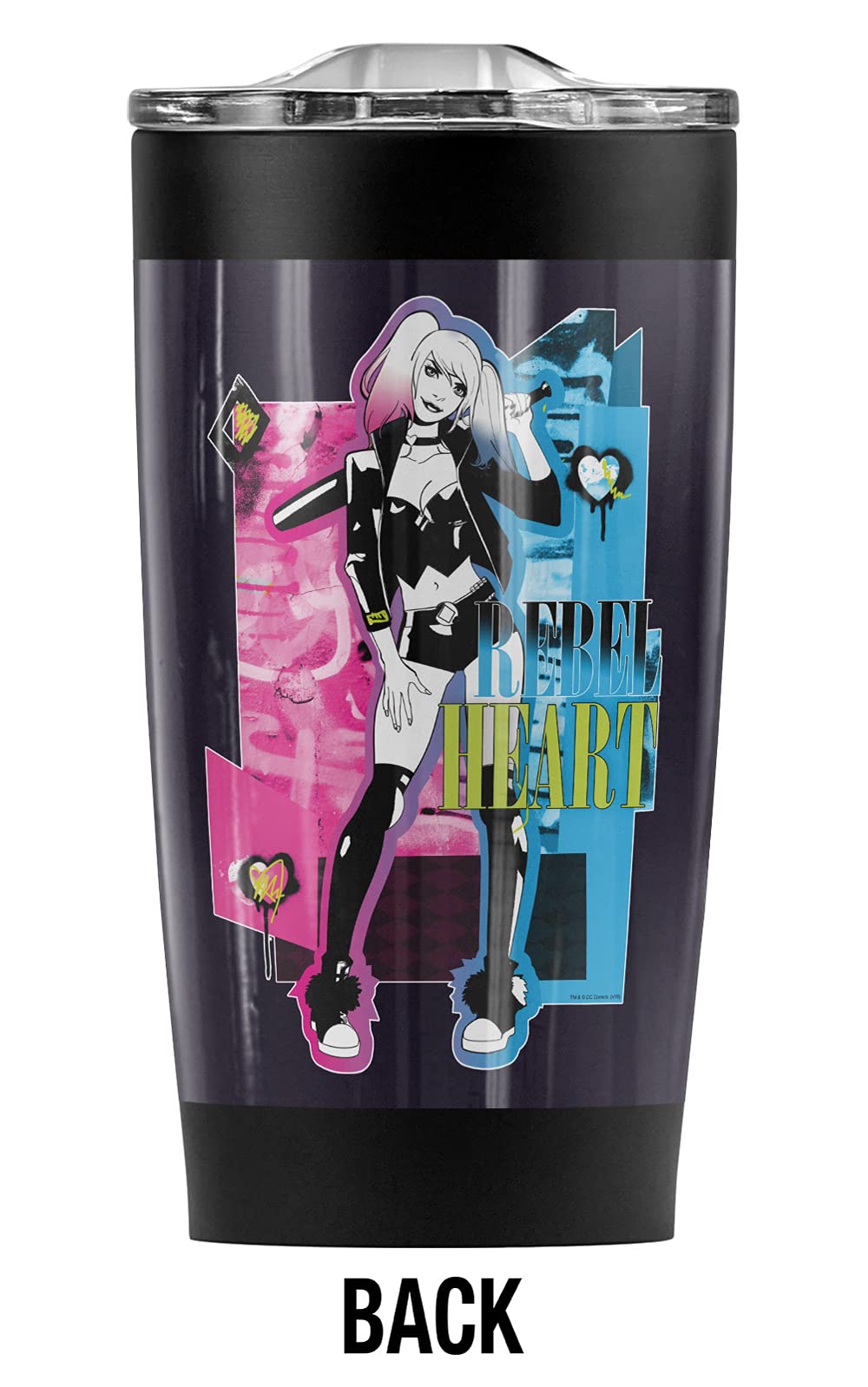 Batman Harley Quinn Rebel Heart Stainless Steel Tumbler 20oz - Vacuum Insulated Coffee Travel Mug with Leakproof Lid - Keeps Hot & Cold for Hours - Perfect for Office, Gym, Camping and Car Commute