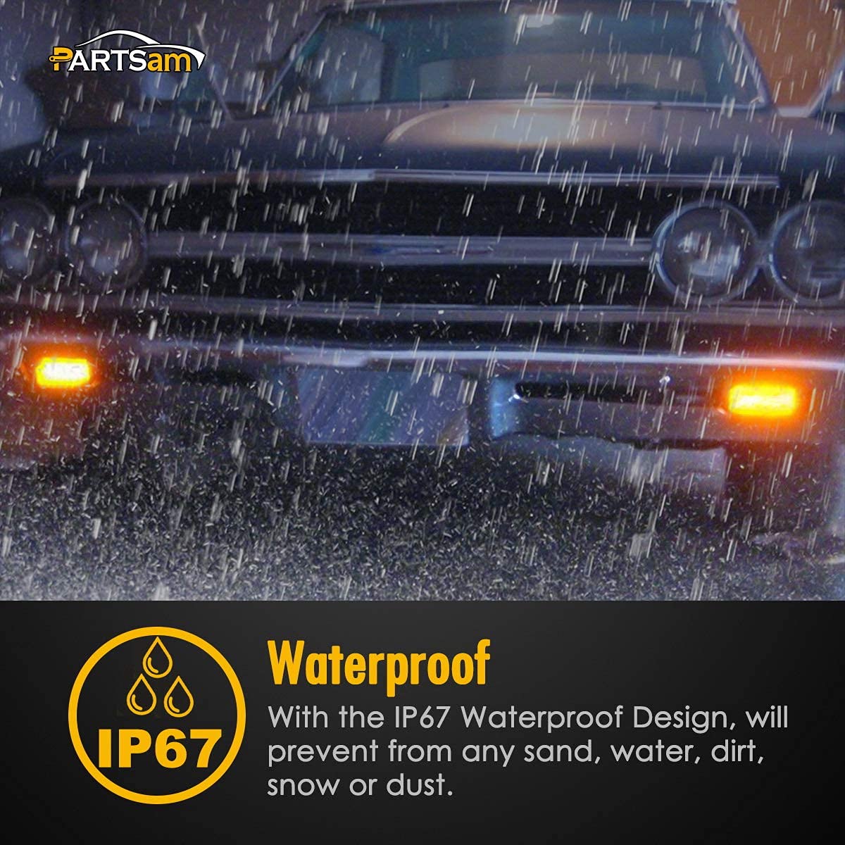 Partsam 12Pcs 2x6 Inch Amber LED Rectangular Truck Trailer Marker Lights - Waterproof 12V Surface Mount with Reflectors, 21 Diodes for Semi Trailers, Boats & RVs - Durable Lighting for Night Visibility & Safety
