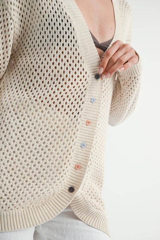 Crochet Button Up Cardigan for Women - Lightweight Summer Cover-Up for Beach, Office & Casual Outfits