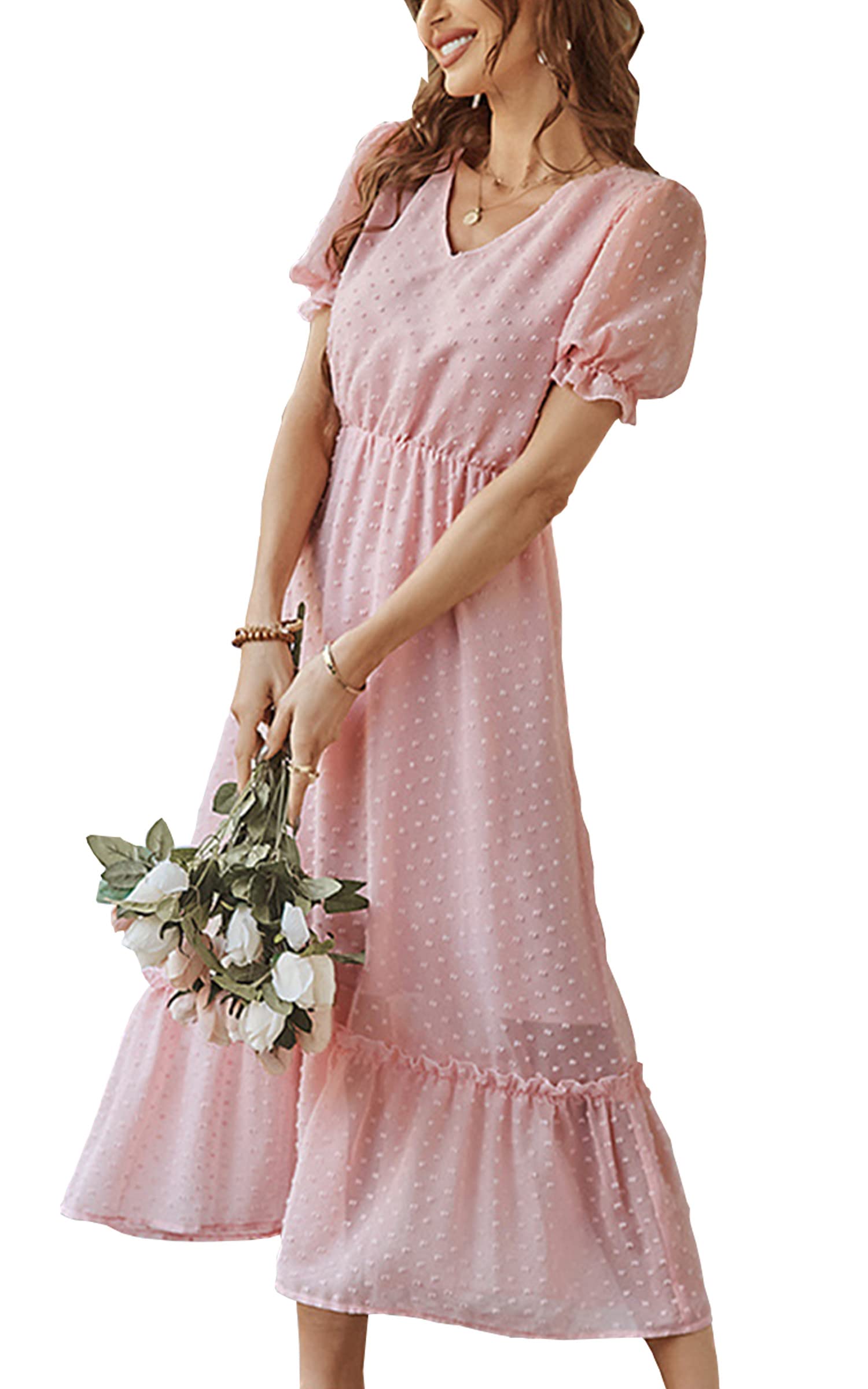 AOVDE Women's Sexy V-Neck Floral Maxi Dress - Short Sleeve Summer Casual Flowy Split Dress for Beach, Party & Vacation | Plus Size Options Available
