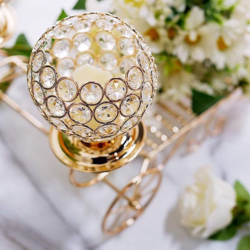 18-Piece Cinderella Carriage Crystal Beaded Candle Holders Set - Elegant Gold Wedding Centerpiece for Birthday Party, Baby Shower & Home Decor