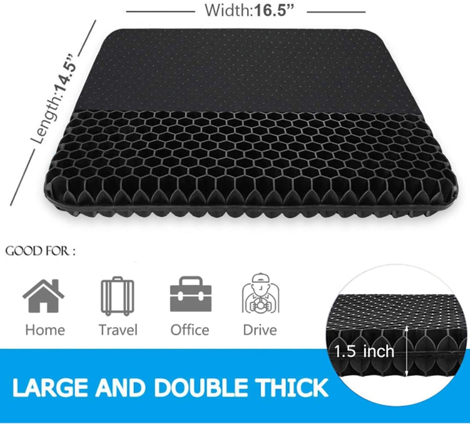 **Orthopedic Gel Seat Cushion for Pain Relief – Memory Foam & Elastic Support – Comfort for Office Chair, Car, Wheelchair – Reduce Back & Tailbone Pain – Ideal for Long Sitting & Driving**