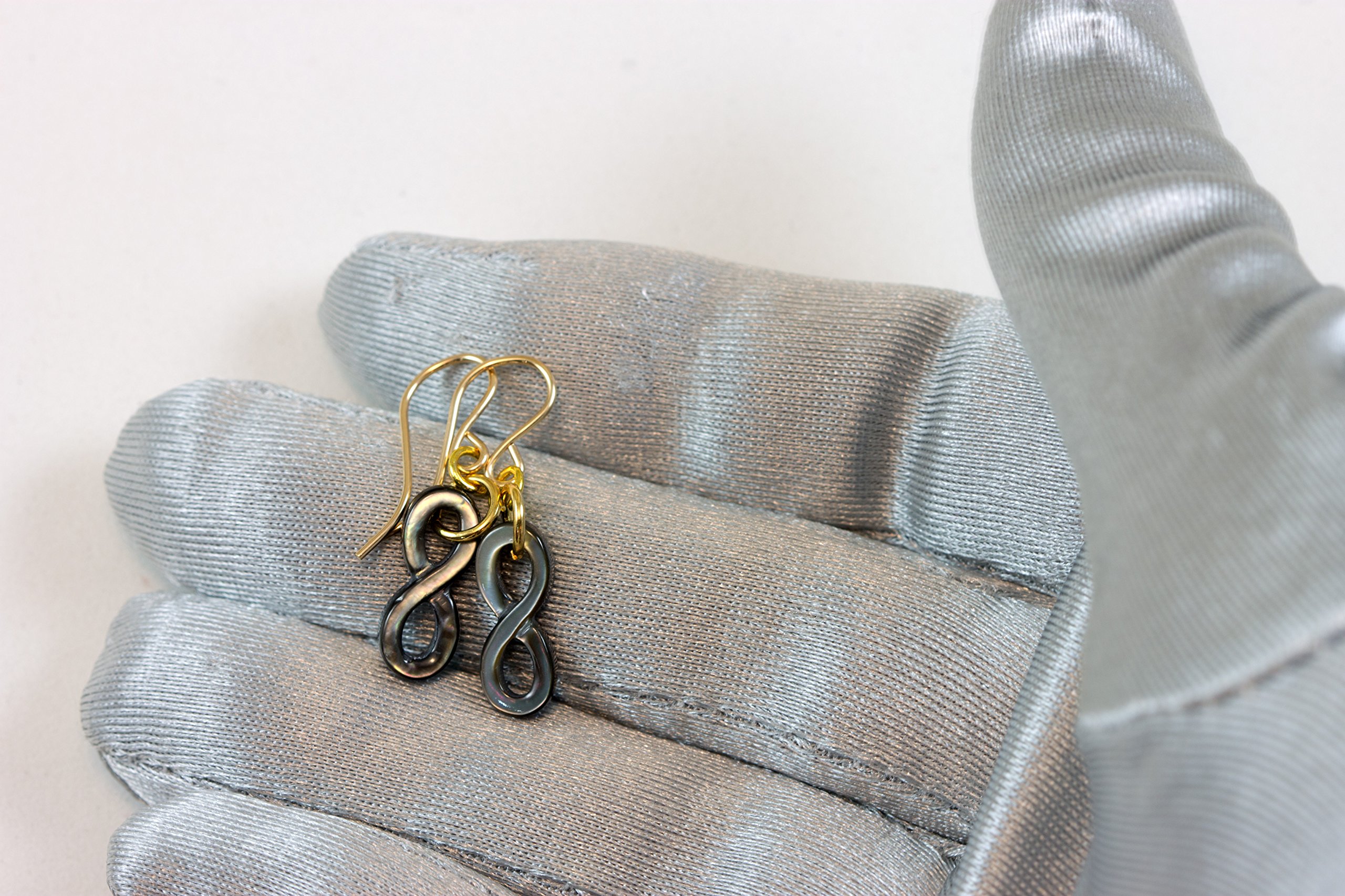 Mother of Pearl Earrings - Hand Carved Infinity Black Oyster Shell Dangle Drop Earrings with Iridescent Rainbow Finish | Perfect for Weddings, Parties & Special Occasions