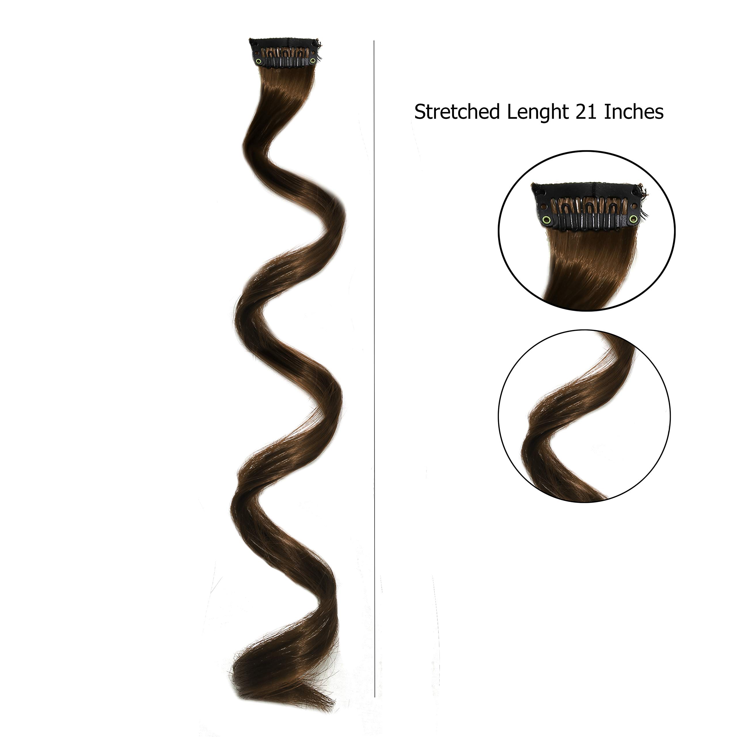 Rapidsflow® 4-Piece Curly Brown Hair Extensions for Women & Girls - 100% Real Human Hair Highlights & Streaks - Perfect for Parties, Cosplay & Daily Styling