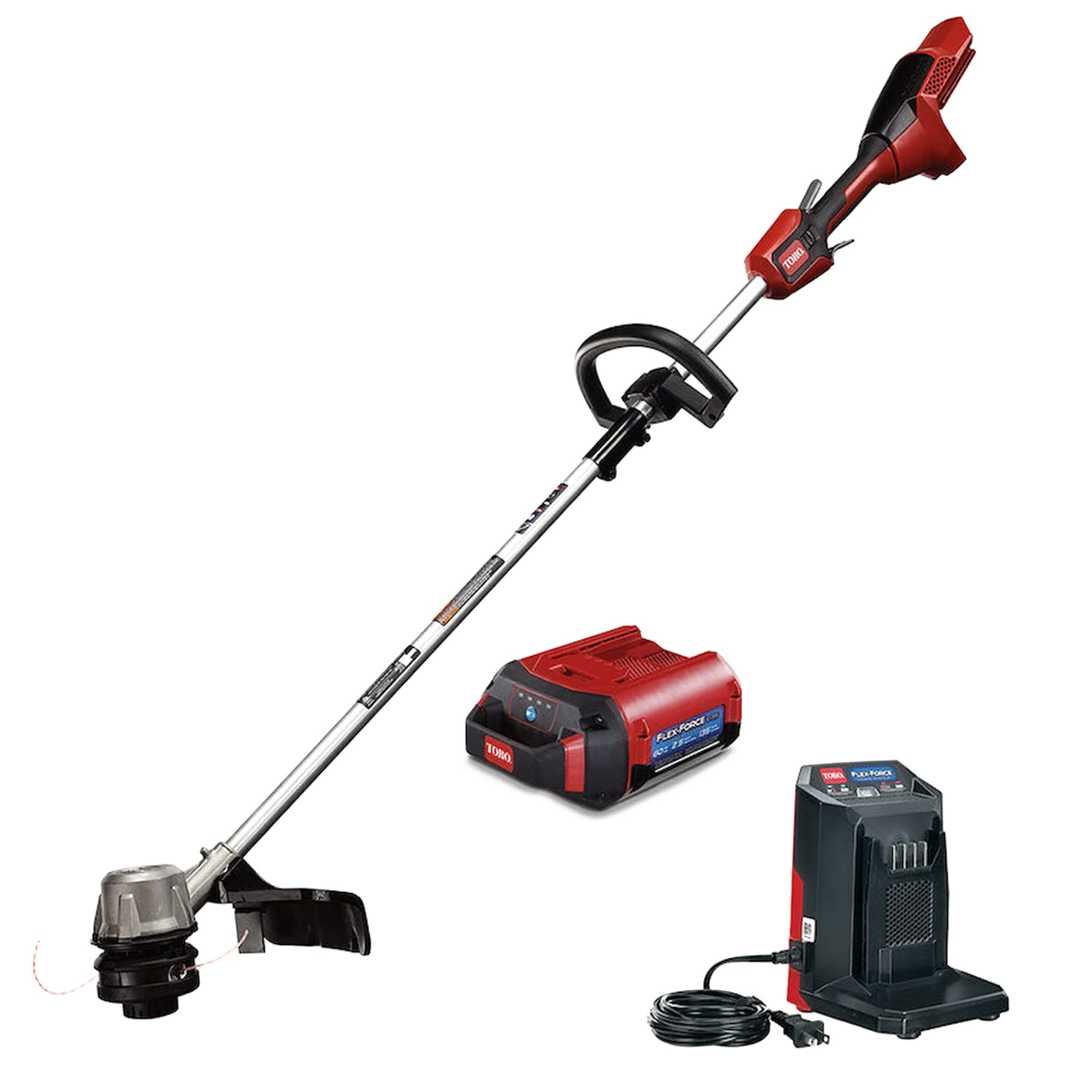 Toro Flex-Force Power System 60V Max Lithium-Ion Brushless Cordless 14/16 Inch Electric String Trimmer - 2.5Ah Battery & Charger Included (Black/Red) - Perfect for Lawn Care, Yard Maintenance & Landscaping
