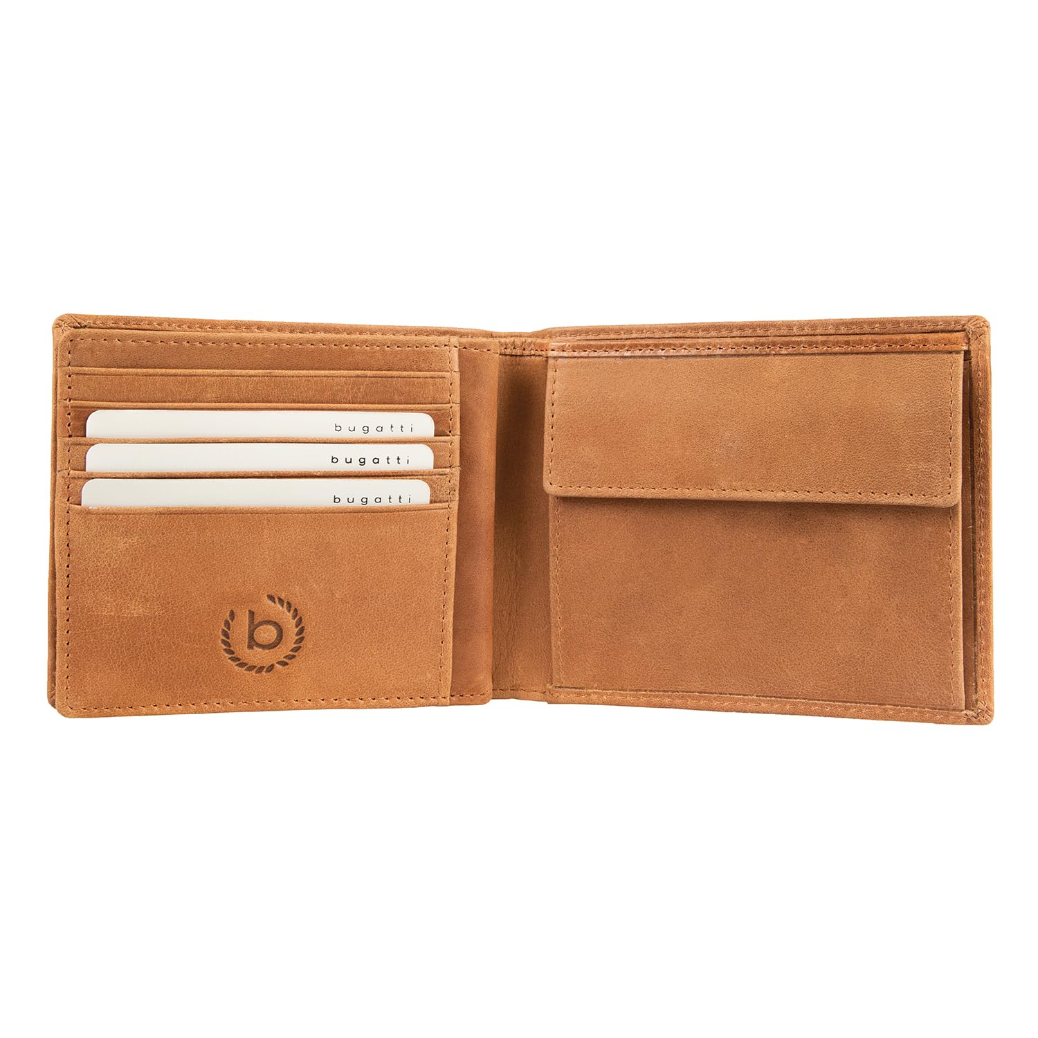 Bugatti Men's Leather Coin Purse Wallet - Slim Cognac Brown RFID Blocking Card Holder for Cash & Credit Cards | Perfect for Travel, Business & Everyday Use