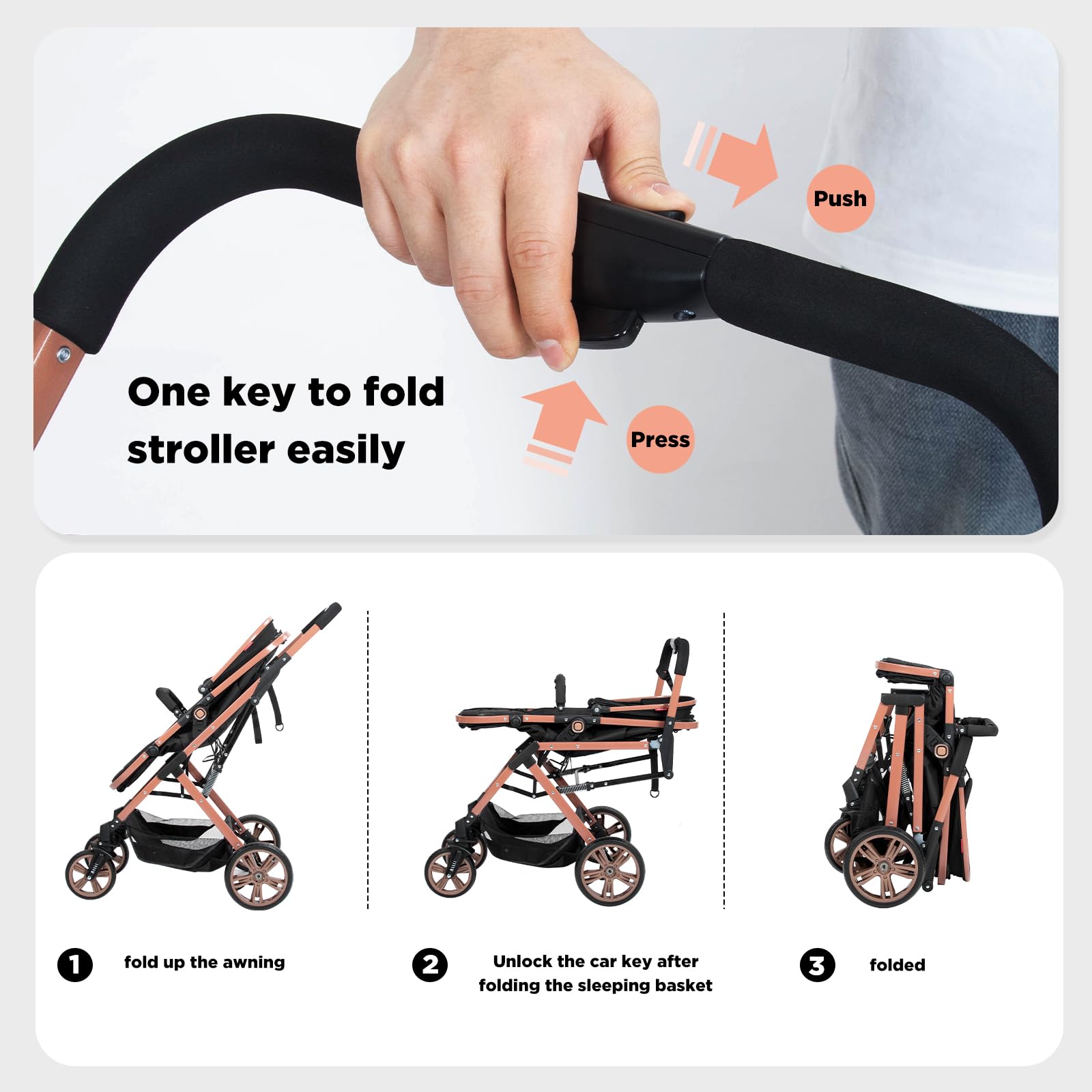 Premium Baby Stroller with Bassinet - Foldable Newborn Pushchair, Convertible Infant Carriage for 0-36 Months (Black) | Perfect for Walks, Shopping & Travel | Lightweight & Compact Design