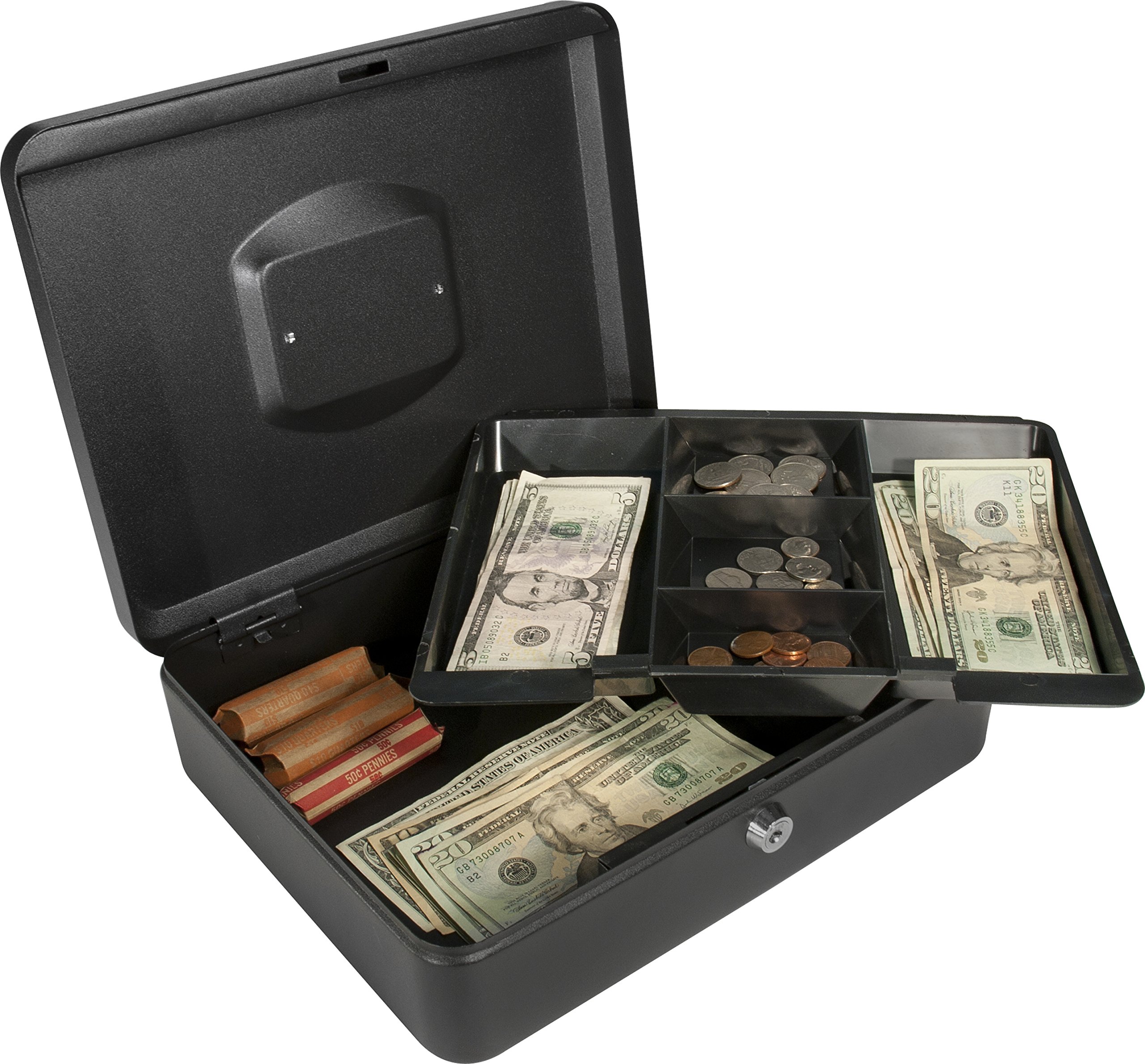 Winbest Large Durable Steel Lock Cash Box with Removable Money Tray & Coin Organizer - Perfect for Home, Office, Retail Stores and Small Business Security