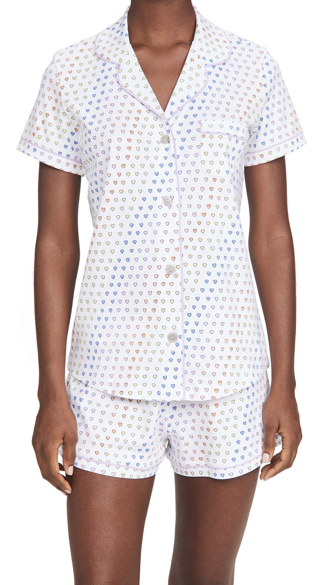 Roller Rabbit Women's Disco Hearts Pajama Polo Set - Soft Cotton Sleepwear for Women, Cute Heart Print Lounge Outfit - Perfect for Sleepovers, Relaxing at Home & Cozy Nights