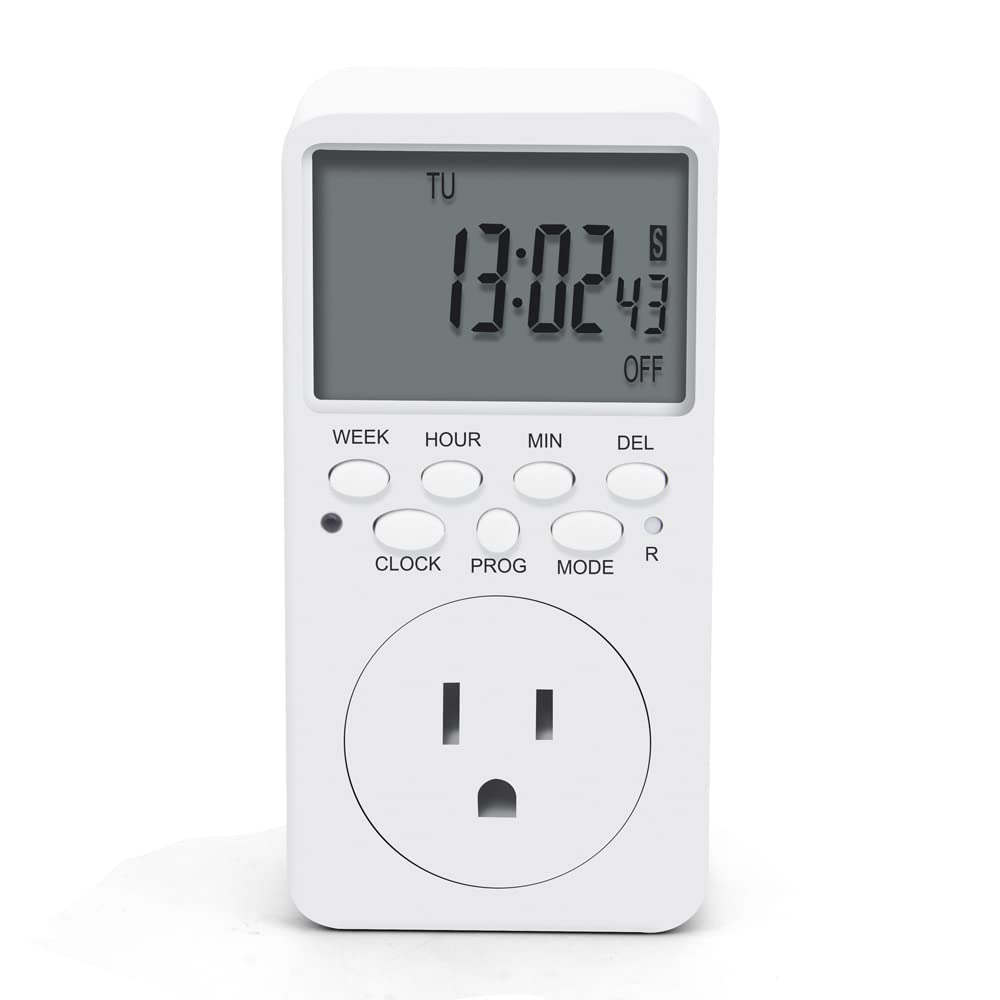 CANAGROW 7-Day Digital Programmable Outlet Timer - Indoor Electrical Timer for Lights & Appliances, 15A/1800W Heavy Duty, 3-Prong Wall Plug - Perfect for Grow Lights, Holiday Decorations & Home Automation