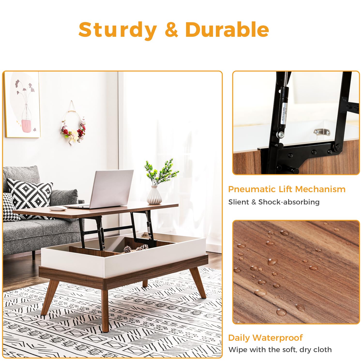 Lift Top Coffee Table with Hidden Storage - Easy to Assemble Modern Walnut Center Table for Living Room, Reception & Home Office - Perfect for Small Spaces, Entertaining & Organization