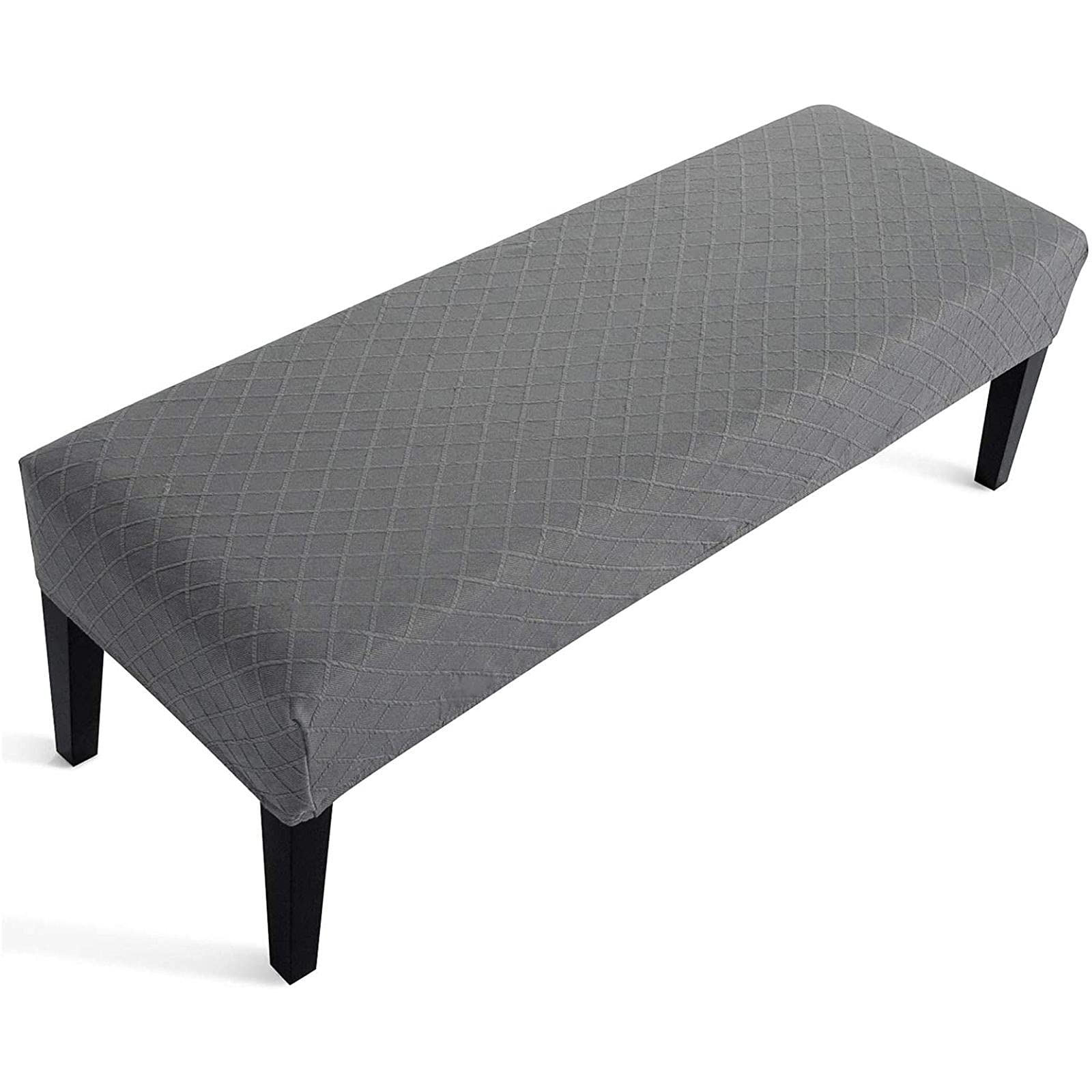 Stretch Spandex Jacquard Dining Room Bench Cover - Soft Rhombus Jacquard Upholstered Slipcover for Kitchen & Living Room - Light Grey (1-Pack) | Perfect for Home Decor, Dining Sets & Furniture Protection