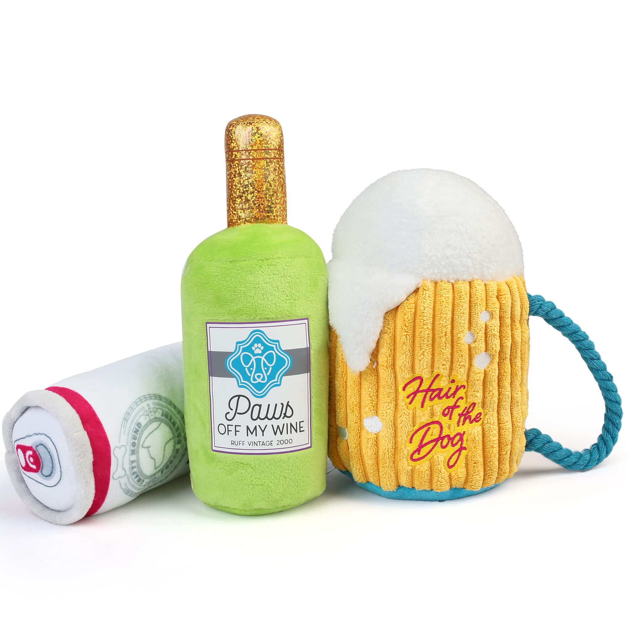 PrimePets Funny Squeaky Dog Toys - Plush Crinkle Chew Toys for Small Medium & Large Dogs | Stuffed Beer Bottle Mug Shape Puppy Toy | Perfect Gift for Dog Birthday & Playtime | Indoor & Outdoor Pet Entertainment