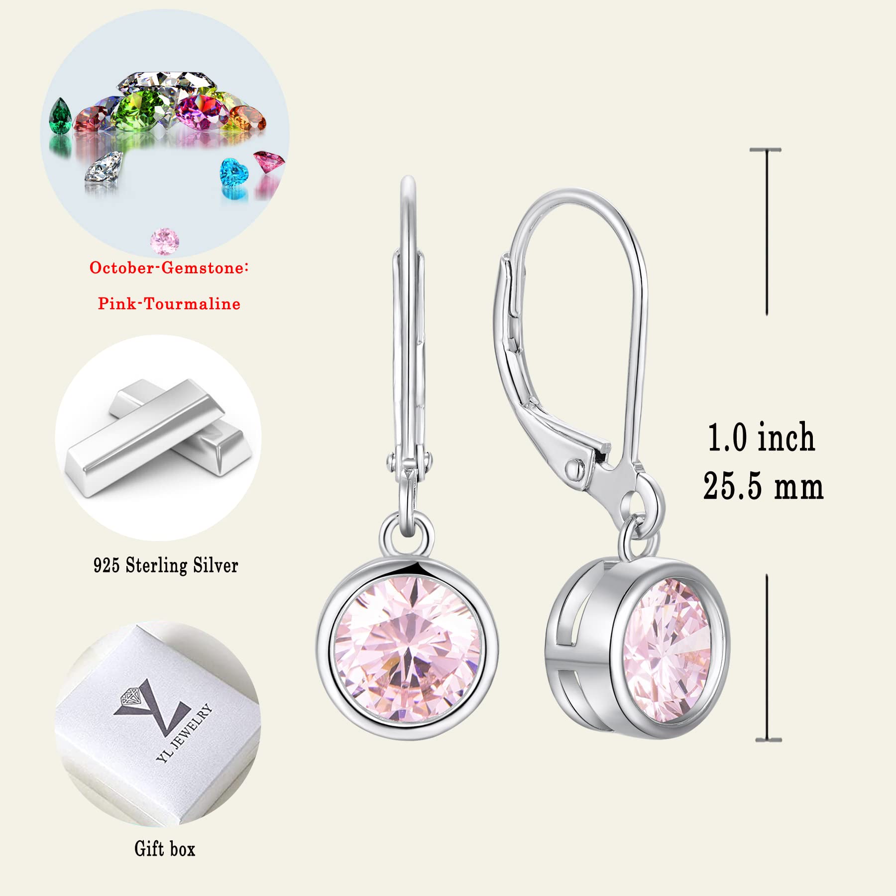 925 Sterling Silver Solitaire Dangle Drop Earrings - Round Cut Birthstone Leverback Earrings for Women | Perfect for Weddings, Parties & Everyday Elegance