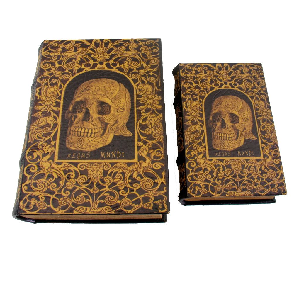 Regus Mundi King of Spirits Skull Book Box Set - 2 Secret Jewelry Keepsake Boxes for Collectors | Gothic Home Decor & Mystical Gift Idea