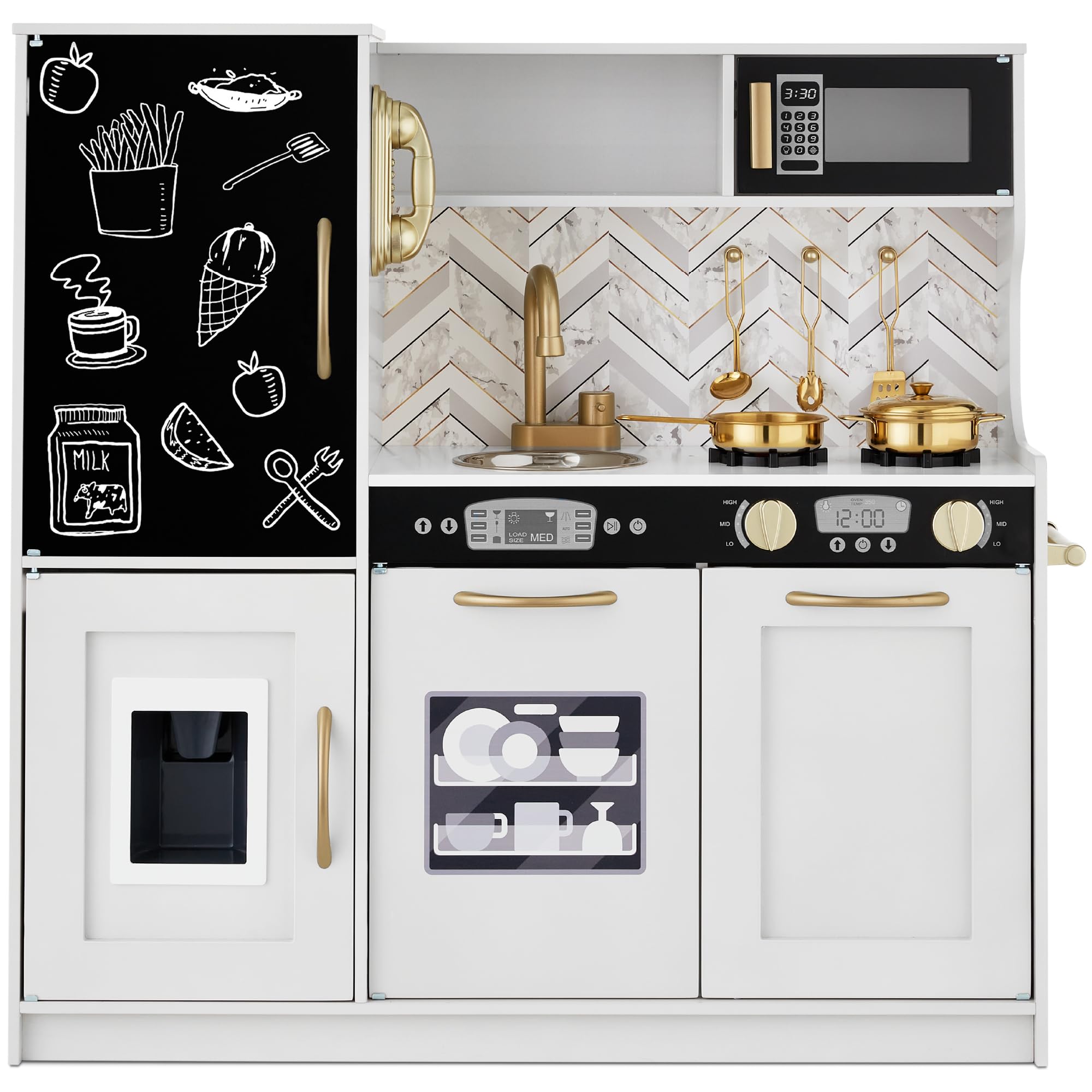 Best Wooden Pretend Play Kitchen Toy Set for Kids - Realistic Design with Oven, Microwave, Sink, Telephone & Utensils - White Bevel Finish - Perfect for Role Play, Preschool Learning & Birthday Gifts