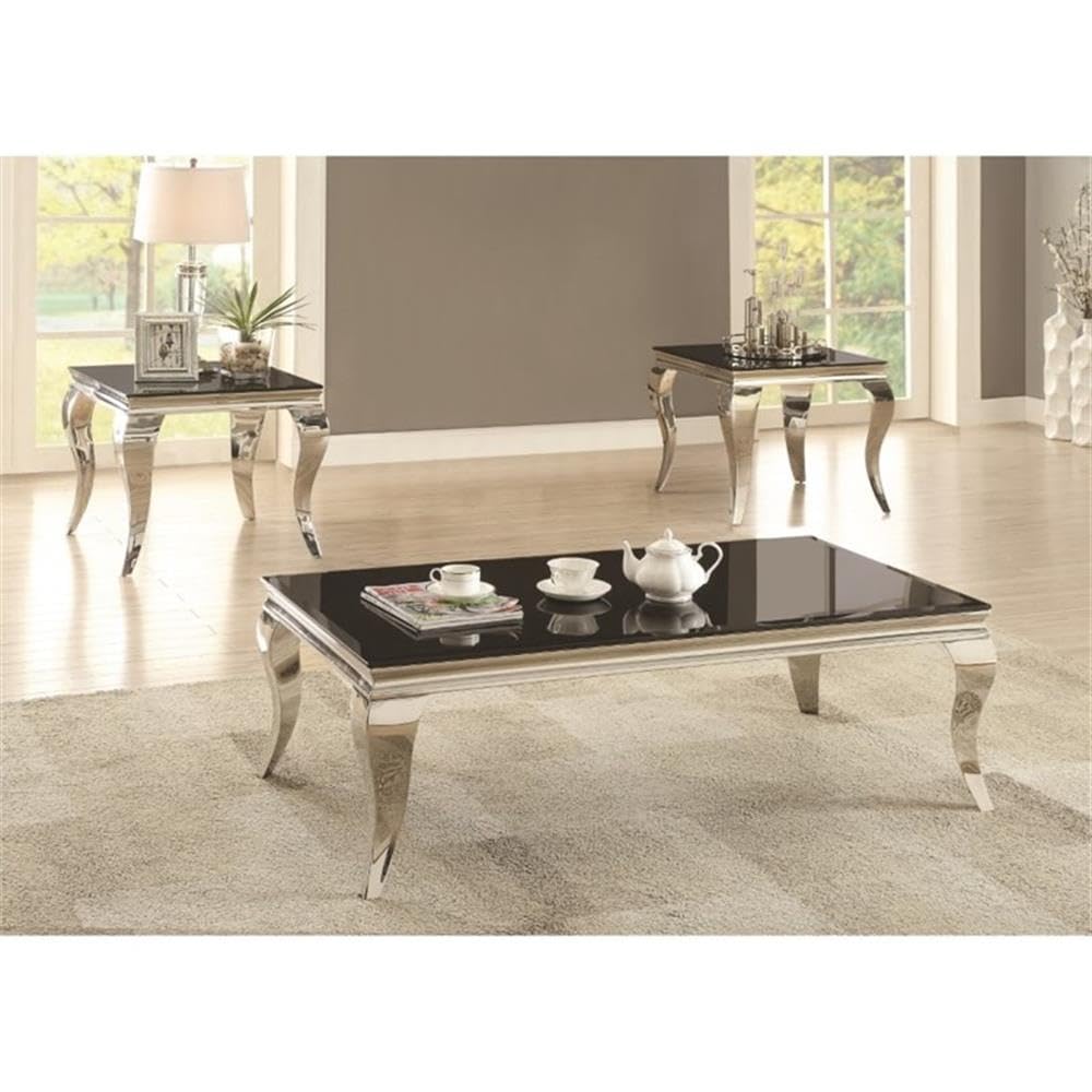 Modern Chrome and Black Rectangular Coffee Table for Living Room - Stylish Centerpiece for Home Decor, Entertaining & Relaxation