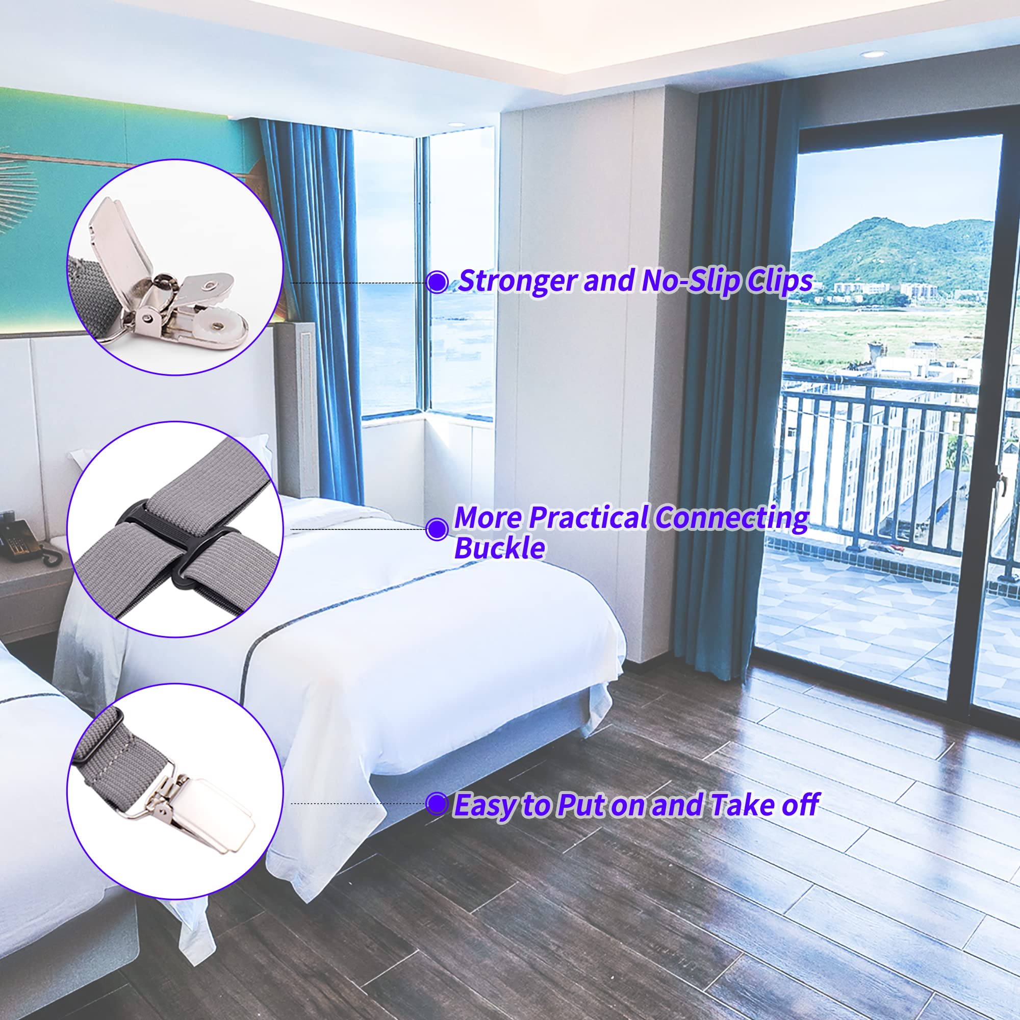 **4-Pack Premium Fitted Sheet Straps - Heavy Duty Bed Sheet Clips for Secure Hold - Grey Sheet Suspenders - Perfect for Deep Pocket Sheets & Adjustable Beds**    *(Ideal for keeping sheets snug on mattresses, preventing slips during sleep, and organizing bedding in homes, hotels, or RVs.)*