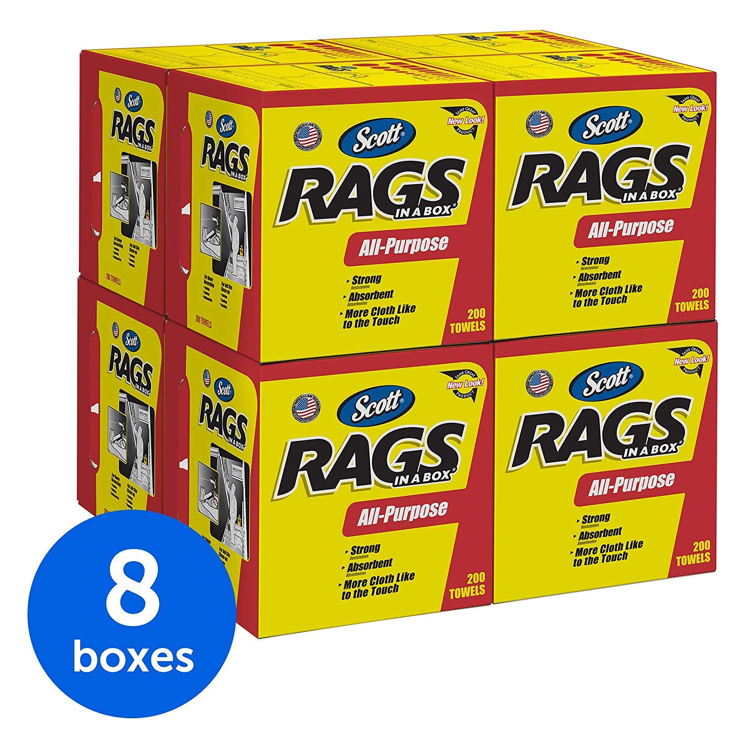 Scott Rags in A Box 75260 - White Industrial Shop Towels, 200 Count per Box (8 Boxes/Case, 4 Pack) - Heavy-Duty Cleaning for Garages, Workshops & Automotive Use
