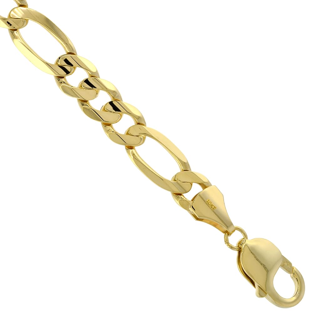 10K Solid Yellow Gold 9mm Figaro Chain Necklace & Bracelet Set for Men and Women - High Polished Concave Design, 22-30 Inch - Perfect for Gifts, Weddings, Anniversaries and Everyday Luxury Wear