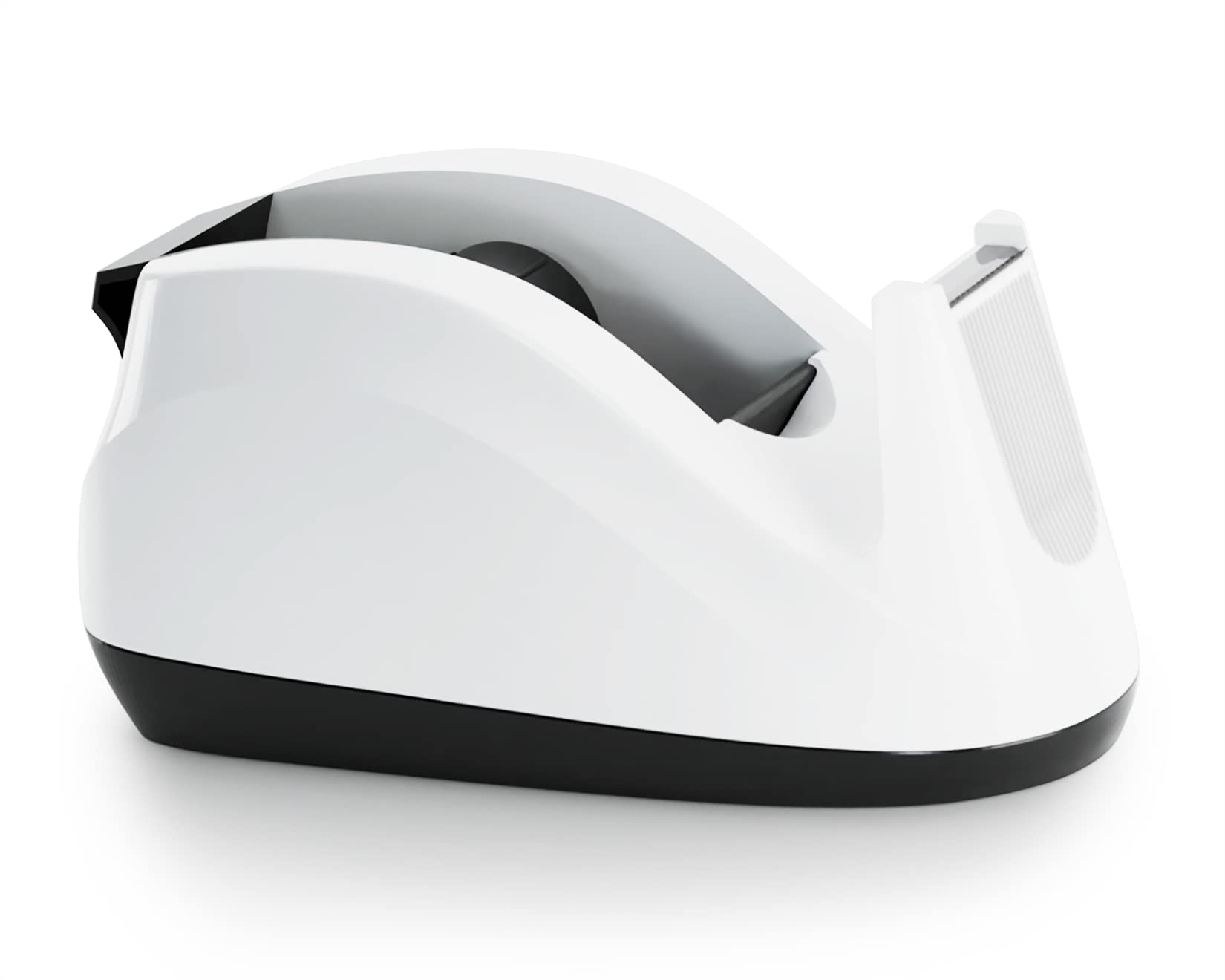Heavy Duty Non-Slip Desk Tape Dispenser - One Hand Operation - White Office Supplies for Home, School & Office Organization