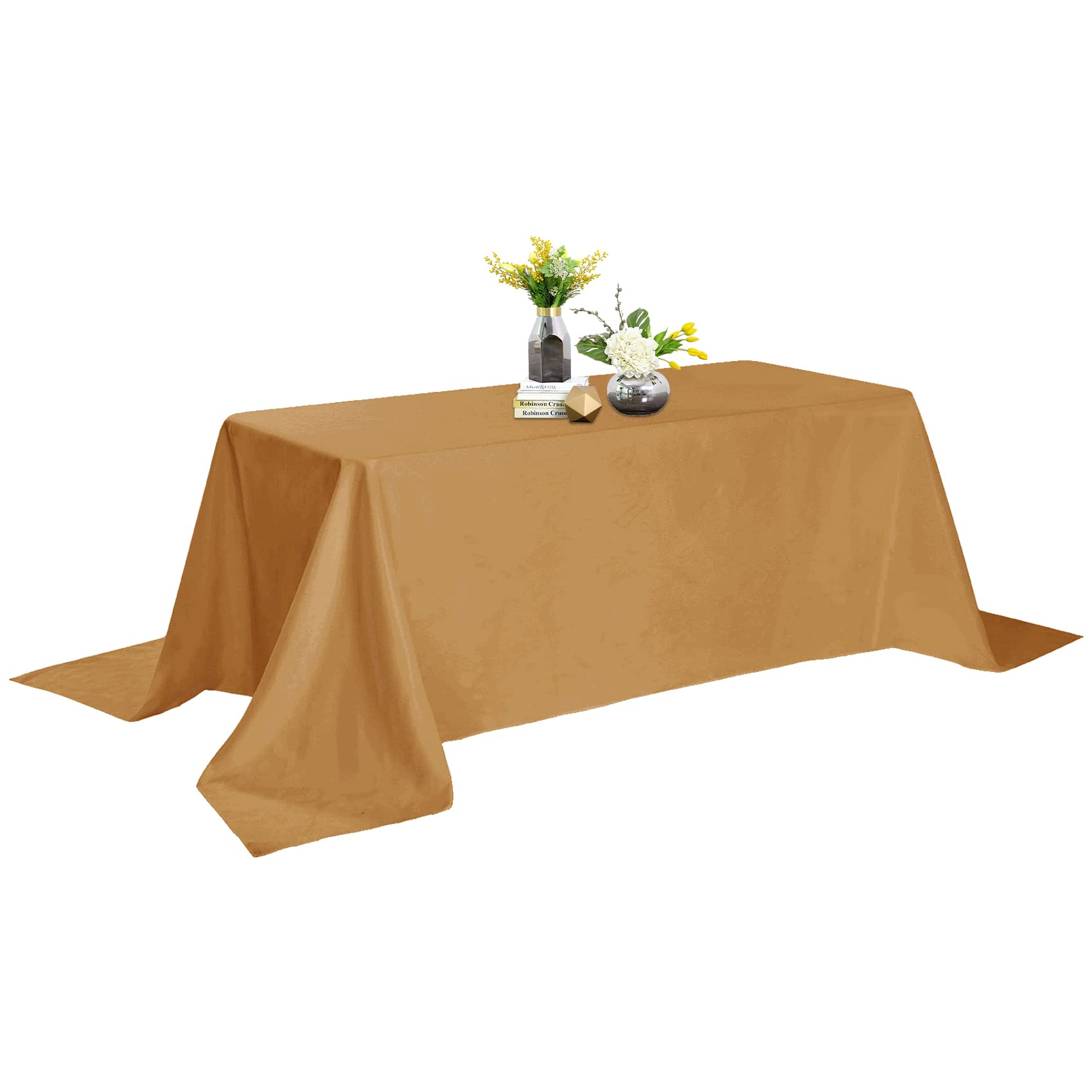 Gold Rectangle Tablecloth 90x132 Inch - Stain & Wrinkle Resistant Washable Polyester Table Cover for Dining, Buffet, Wedding - Elegant Decorative Fabric Tablecloth for Parties, Holidays & Home Decor
