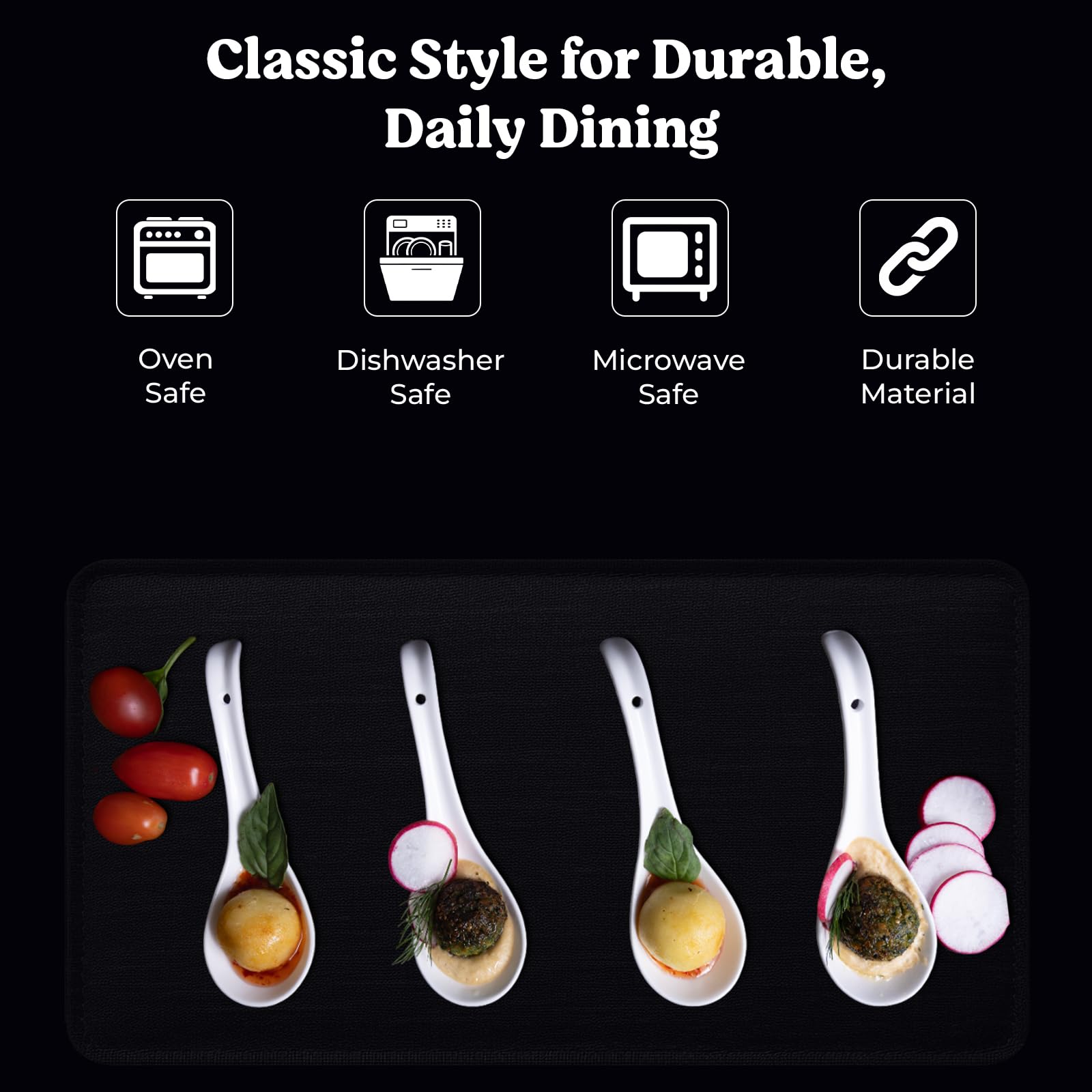 Japanese Soup Spoons 6-Piece Set - Fine Porcelain for Ramen, Pho & Noodles