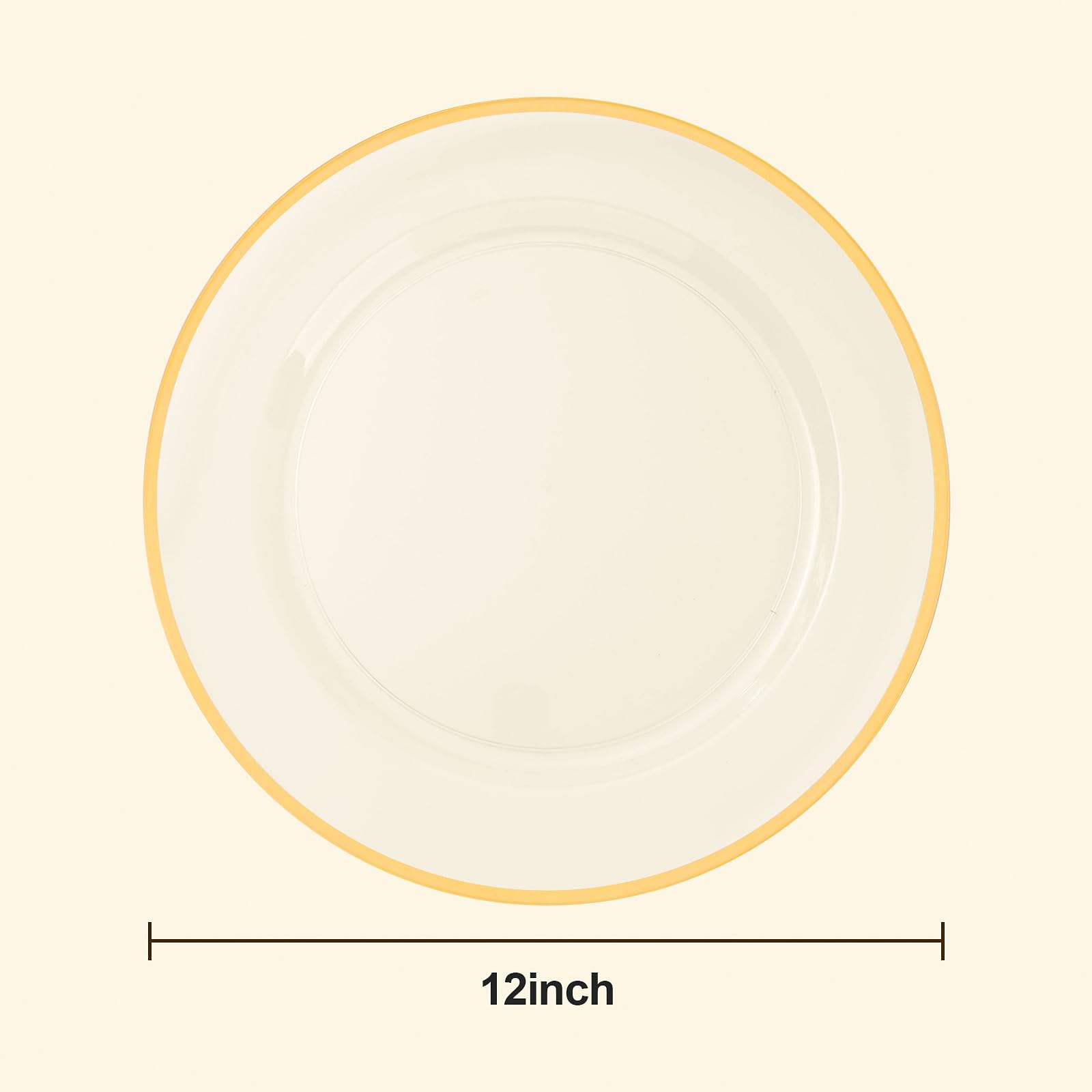 12 Inch Disposable Charger Plates - 50 Pack Clear Plastic Dinner Plates with Elegant Gold Rim - Perfect for Weddings, Parties, Banquets & Formal Dining - Elegant Table Decor for Special Occasions