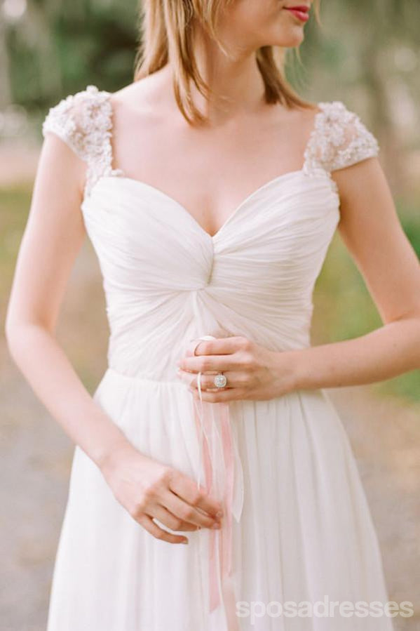 Elegant Cap Sleeve Beaded Casual Beach Wedding Dress - WD314 | Perfect for Destination Weddings, Beach Ceremonies & Summer Bridal Events