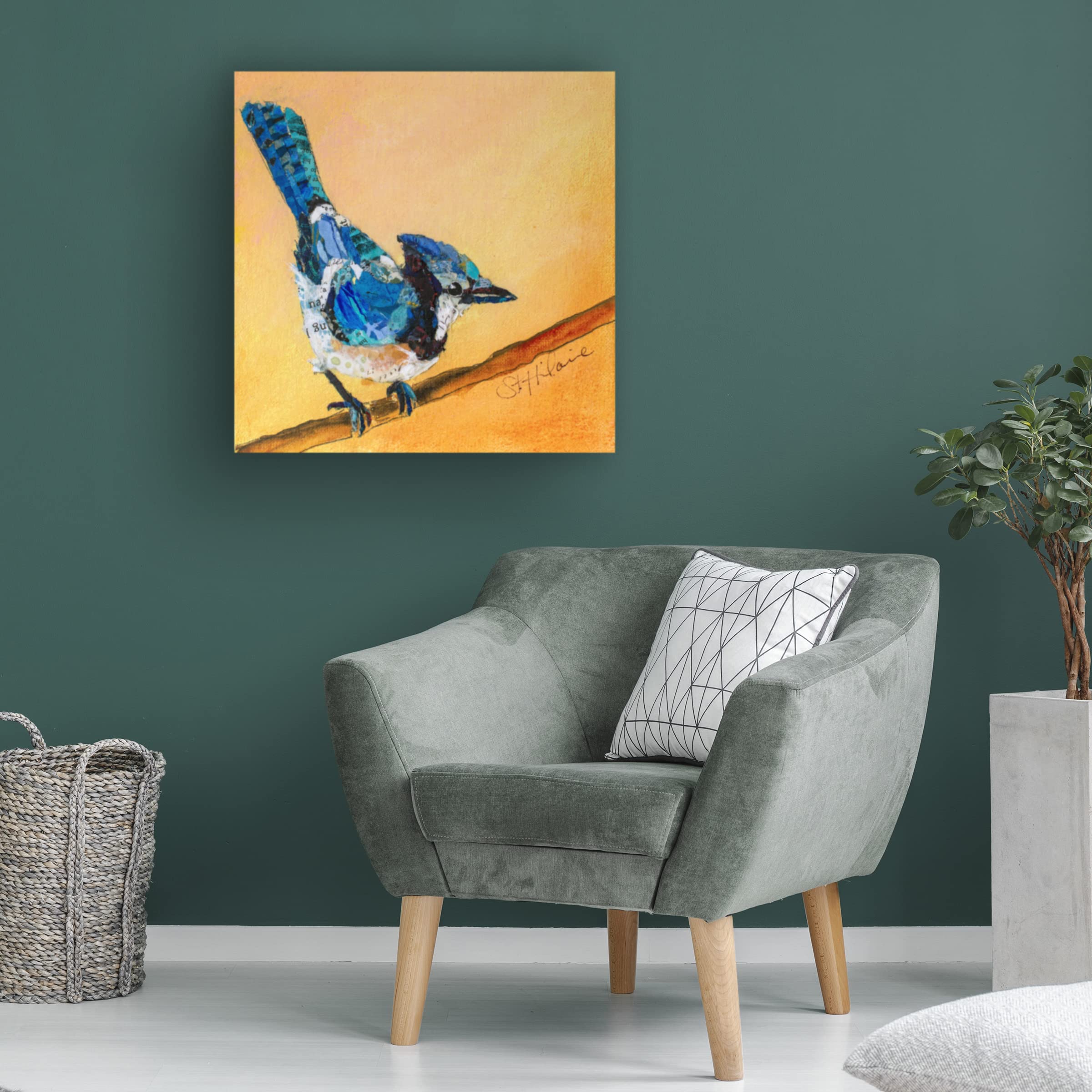 Blue Jay Blessing Canvas Art Print by Elizabeth St Hilaire | Trademark Fine Art | Hand-Painted Wildlife Home Decor for Living Room, Bedroom & Office Wall