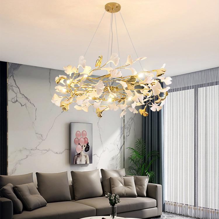 Elegant Ginkgo Leaf Chandelier - Modern Crystal Ceiling Light Fixture for Dining Room, Living Room & Bedroom - Perfect for Home Decor and Romantic Ambiance