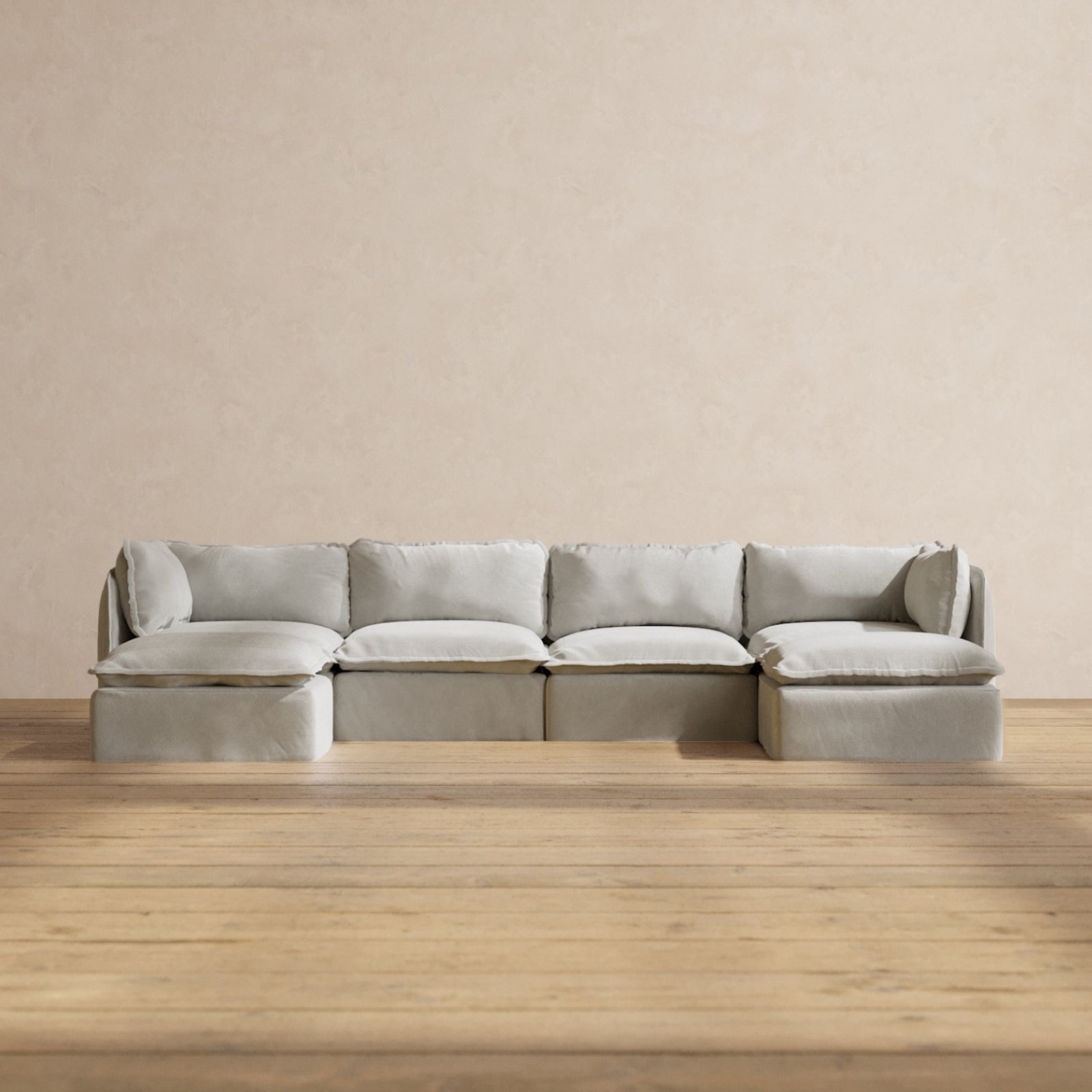 Modular Performance 4-Seater U-Shaped Sectional Sofa in Cloud Color | Premium Fabric Blend | Perfect for Living Rooms, Home Theaters & Family Gatherings