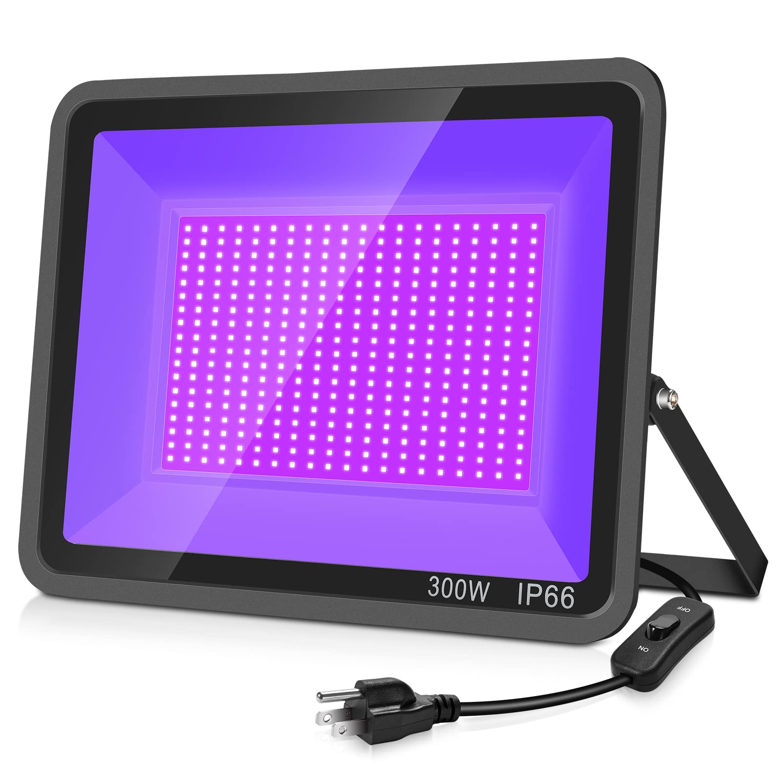 300W LED Black Light Flood Light - IP66 Waterproof Outdoor Blacklight with Plug & Switch - Perfect for Glow Parties, Halloween Decor, Fluorescent Posters, Body Paint, Aquarium Lighting & UV Neon Effects