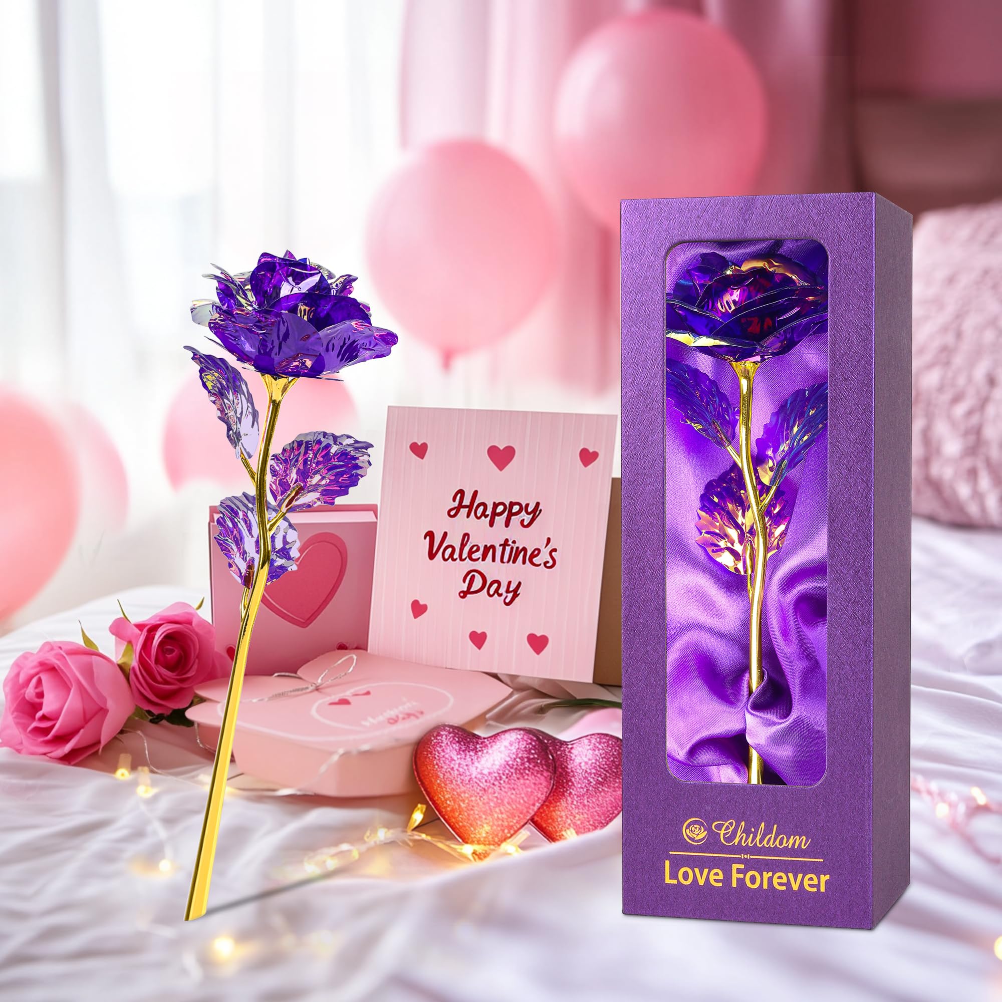 Childom Mother's Day Rose Gifts for Mom - Purple Artificial Rose Flower Gift Set for Women, Wife, Grandma - Perfect Birthday, Anniversary & Valentine's Day Present from Daughter or Son | Home Decor, Table Centerpiece, Romantic Gift Idea