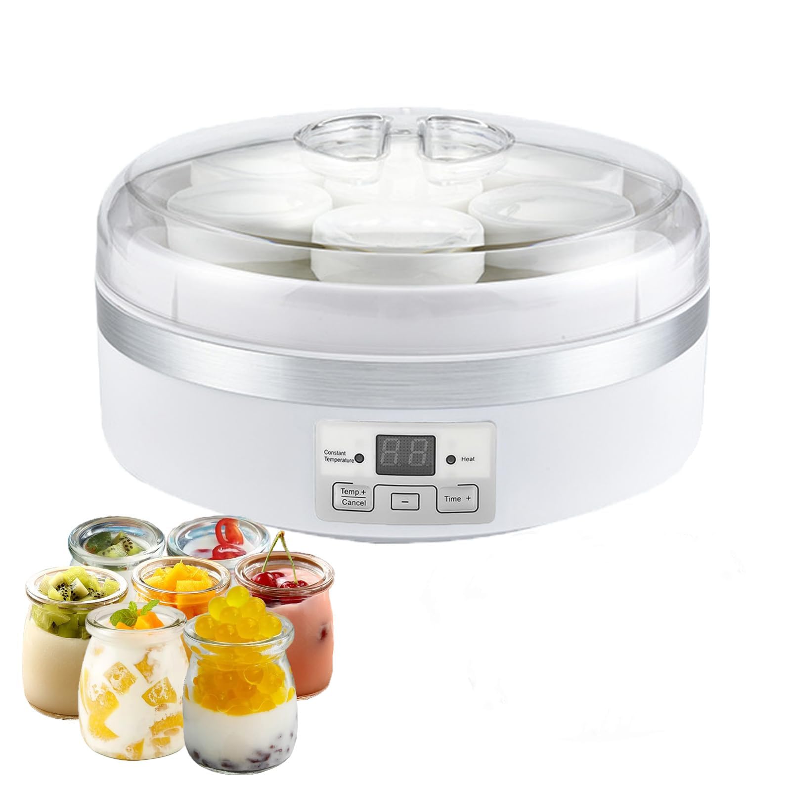 1.7L Automatic Yogurt & Natto Maker Machine with Timer, Temperature Control - 7 Glass Jars Included for Greek Yogurt, Rice Wine & Fermented Foods - Perfect for Home Kitchens & Healthy Lifestyles