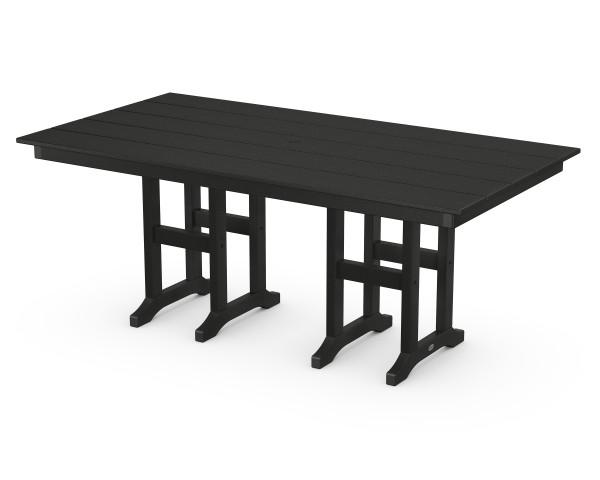 Polywood Black Farmhouse Dining Table 37 x 72 Inches - Rustic Outdoor & Indoor Dining Set for Patio, Garden, or Kitchen