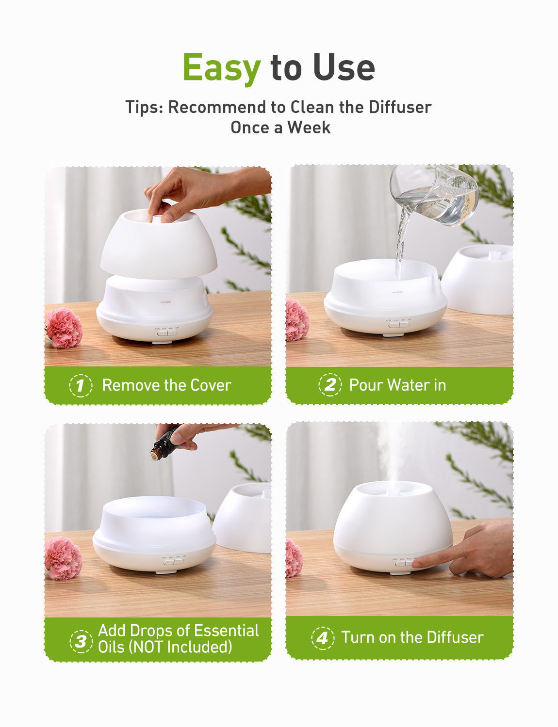 Premium HM609 Essential Oil Diffuser for Aromatherapy - Ultrasonic Cool Mist Humidifier with 7 Color LED Lights, Auto Shut-Off - Perfect for Home, Office, Yoga & Spa Relaxation