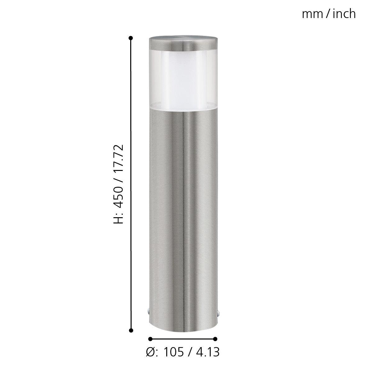 Eglo Basalgo 1 Silver LED IP44 Waterproof Outdoor Bollard Light - Modern Landscape Lighting for Garden, Pathway, and Driveway Illumination